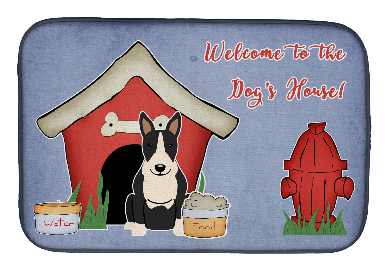 Dog House Collection Bull Terrier Black White Dish Drying Mat Absorbent Dish Drying Mat Pad for Kitchen Counter Dish Drainer Mat for Countertop, 14 x 21", Multicolor