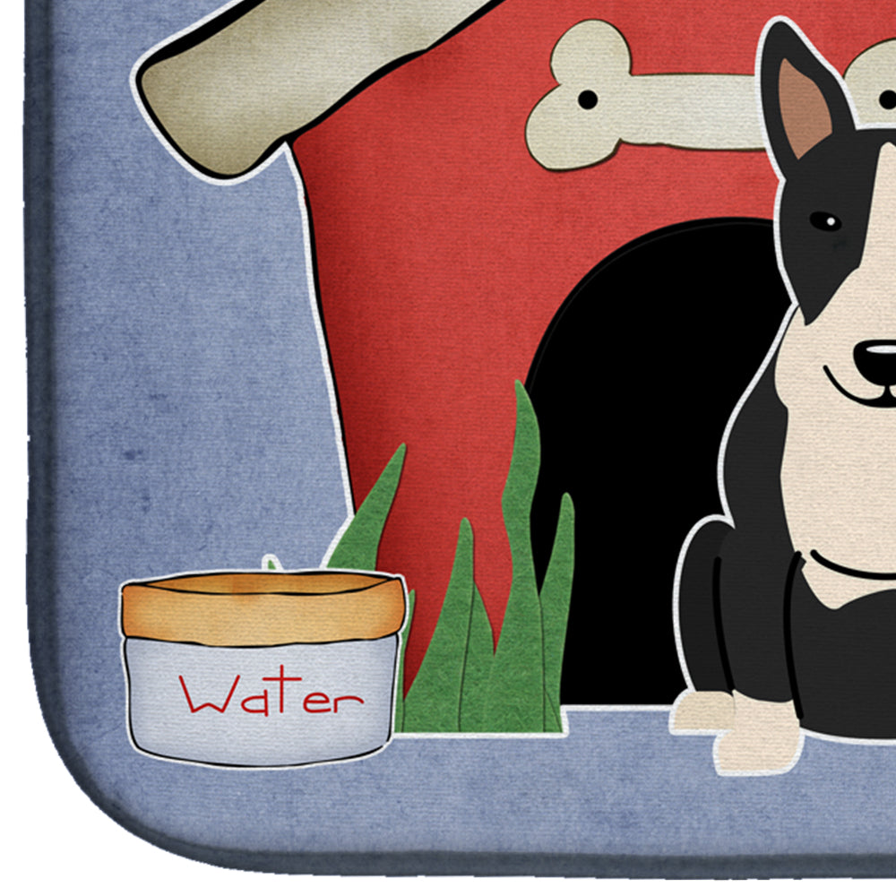 Dog House Collection Bull Terrier Black White Dish Drying Mat Absorbent Dish Drying Mat Pad for Kitchen Counter Dish Drainer Mat for Countertop, 14 x 21", Multicolor