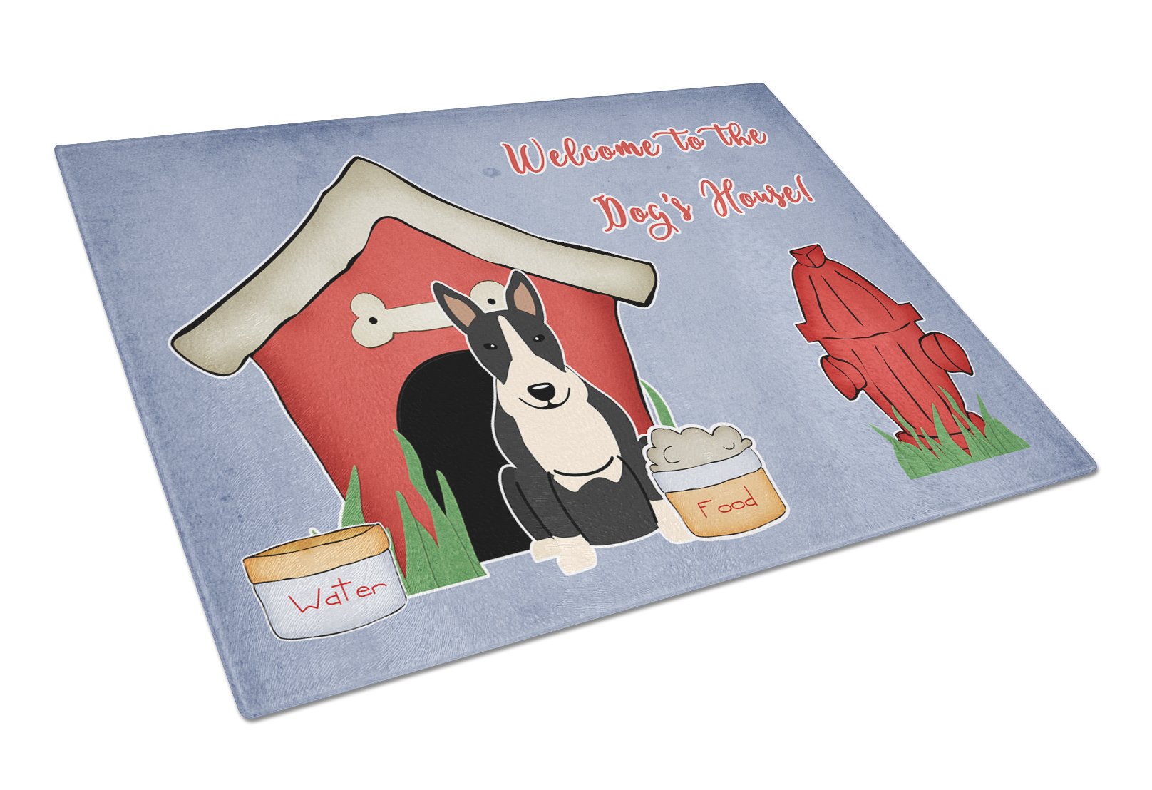 Dog House Collection Bull Terrier Black White Cutting Board Tempered Glass Kitchen Cutting Surface, Heat Resistant Chopping, Non-Slip Feet, Food Prep & Serving