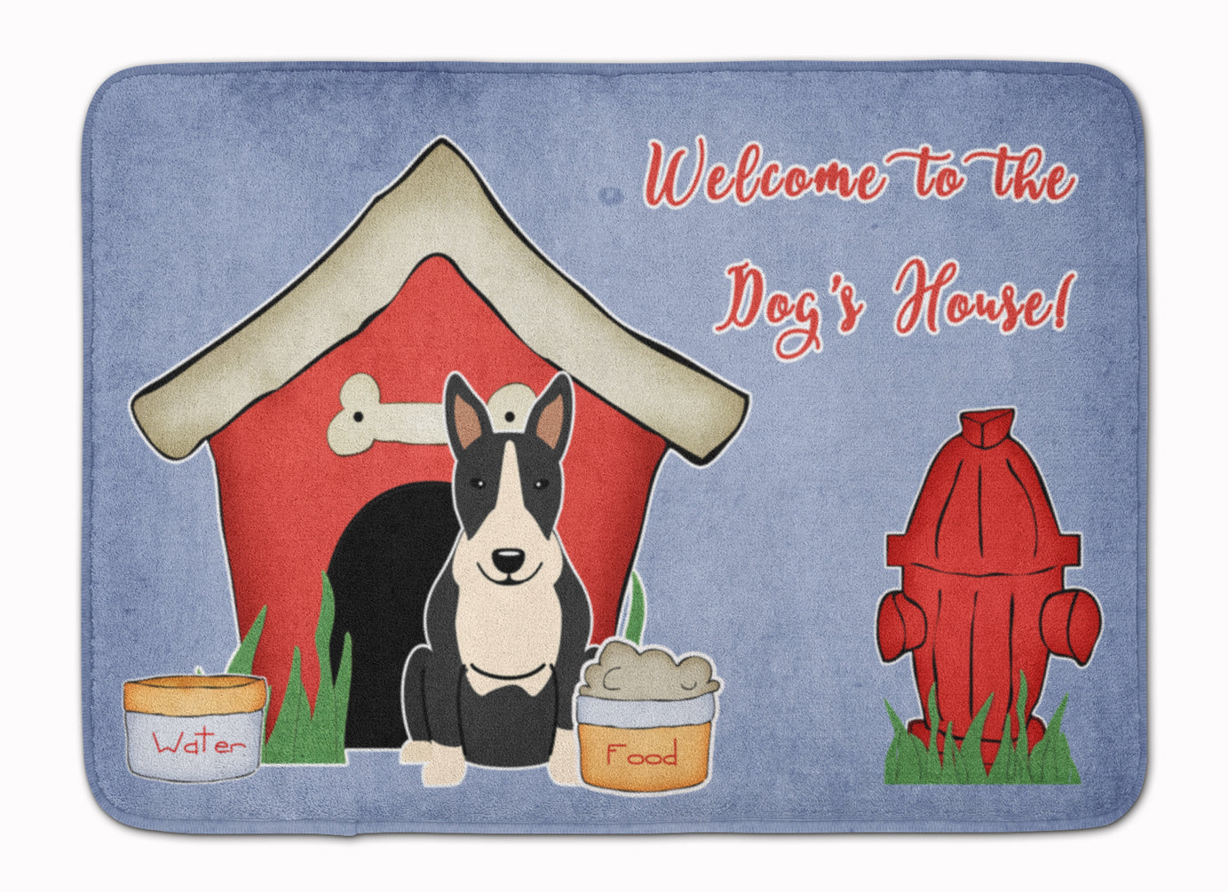 Dog House Collection Bull Terrier Black White Memory Foam Kitchen Mat Machine Washable Anti-Fatigue Cushion Comfort Bath or Kitchen Rug