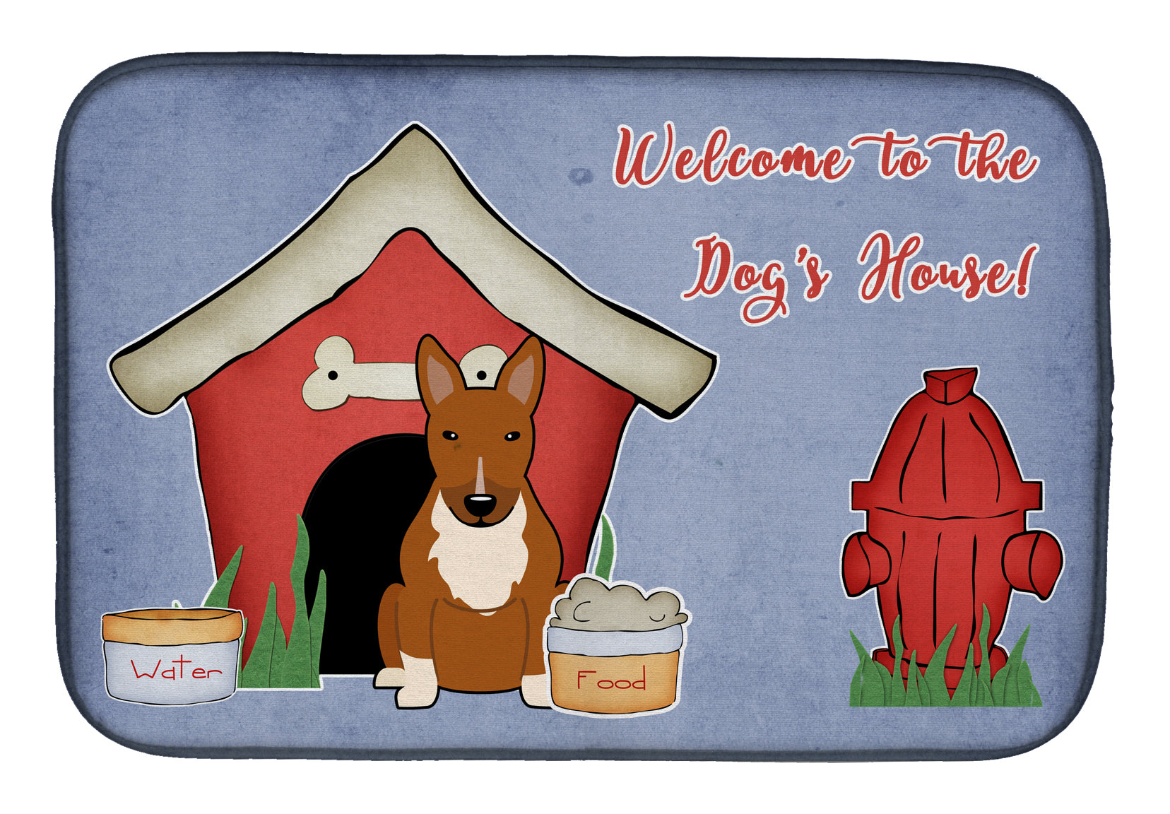 Dog House Collection Bull Terrier Red Dish Drying Mat Absorbent Dish Drying Mat Pad for Kitchen Counter Dish Drainer Mat for Countertop, 14 x 21", Multicolor