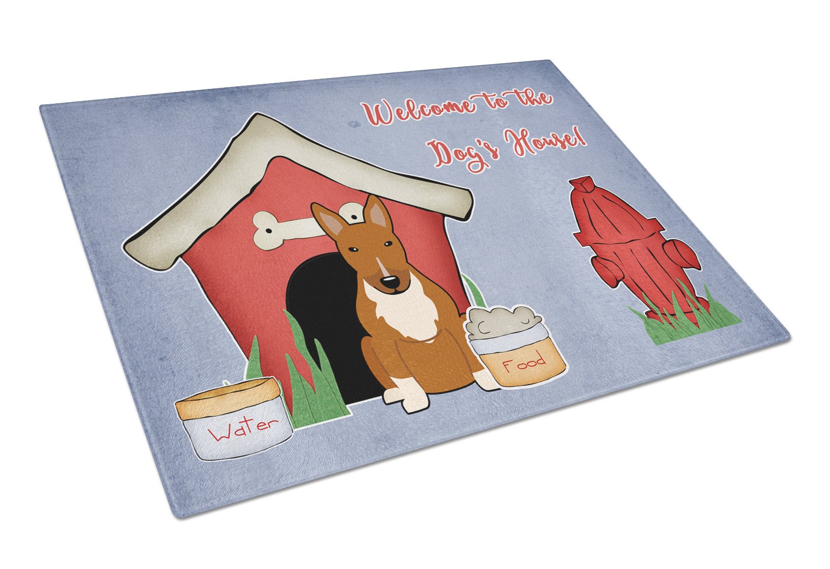 Dog House Collection Bull Terrier Red Cutting Board Tempered Glass Kitchen Cutting Surface, Heat Resistant Chopping, Non-Slip Feet, Food Prep & Serving