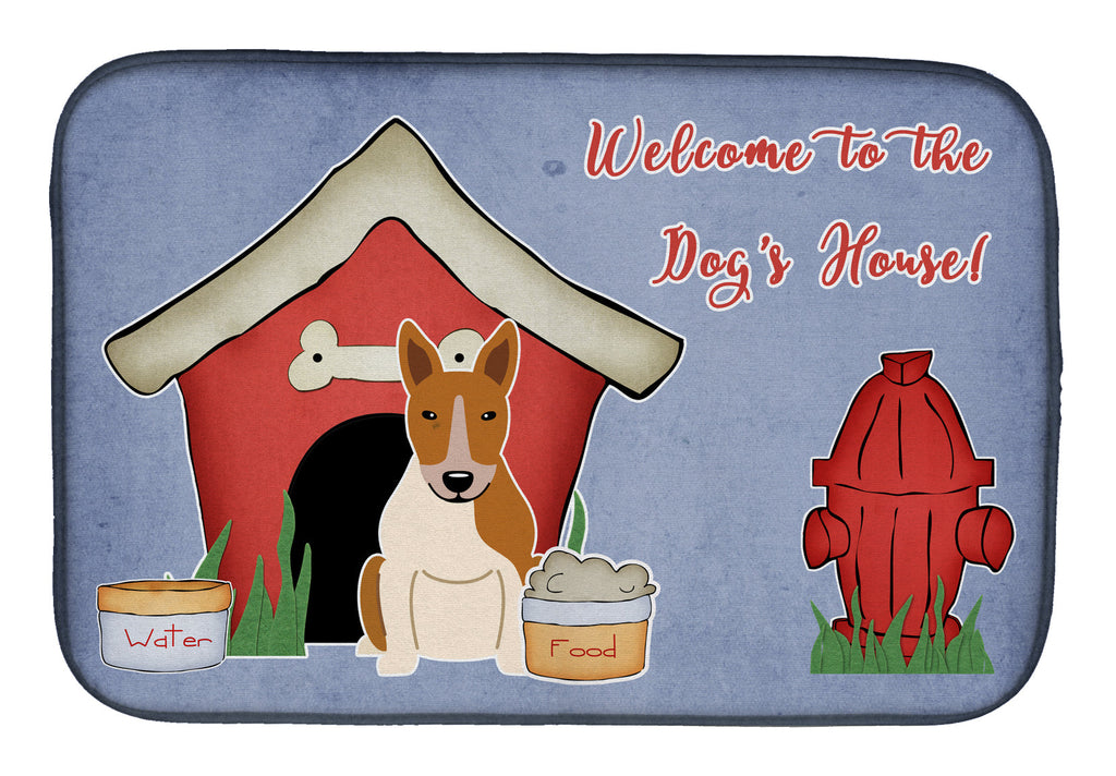 Dog House Collection Bull Terrier Red White Dish Drying Mat Absorbent Dish Drying Mat Pad for Kitchen Counter Dish Drainer Mat for Countertop, 14 x 21", Multicolor