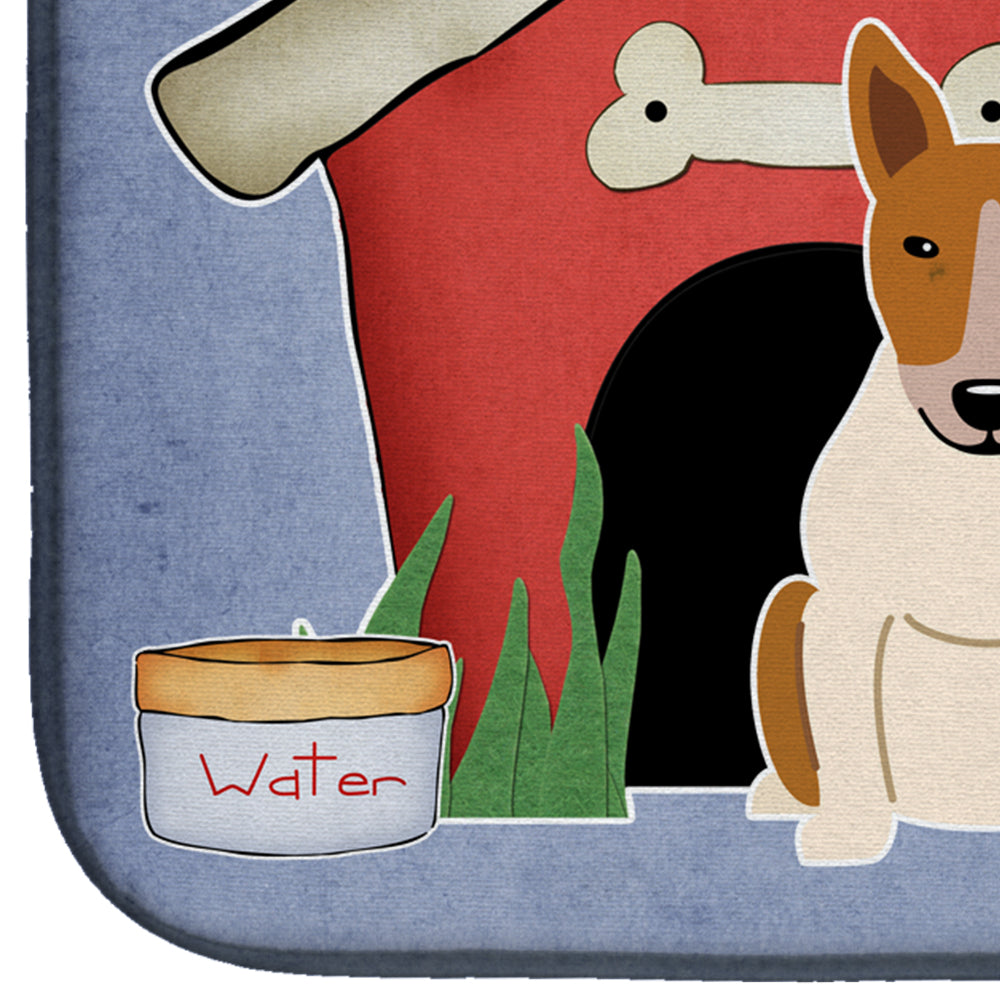 Dog House Collection Bull Terrier Red White Dish Drying Mat Absorbent Dish Drying Mat Pad for Kitchen Counter Dish Drainer Mat for Countertop, 14 x 21", Multicolor