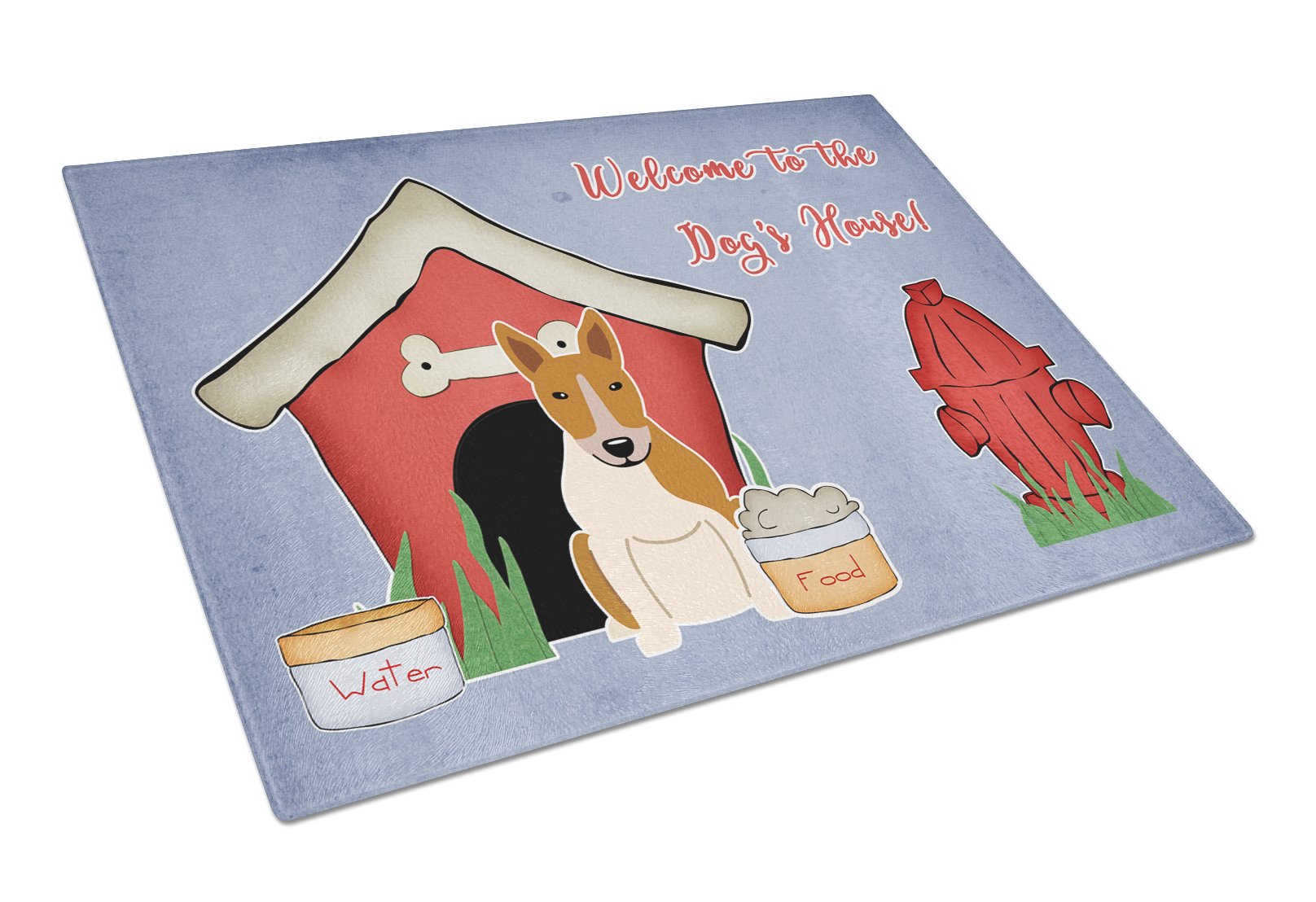 Dog House Collection Bull Terrier Red White Cutting Board Tempered Glass Kitchen Cutting Surface, Heat Resistant Chopping, Non-Slip Feet, Food Prep & Serving
