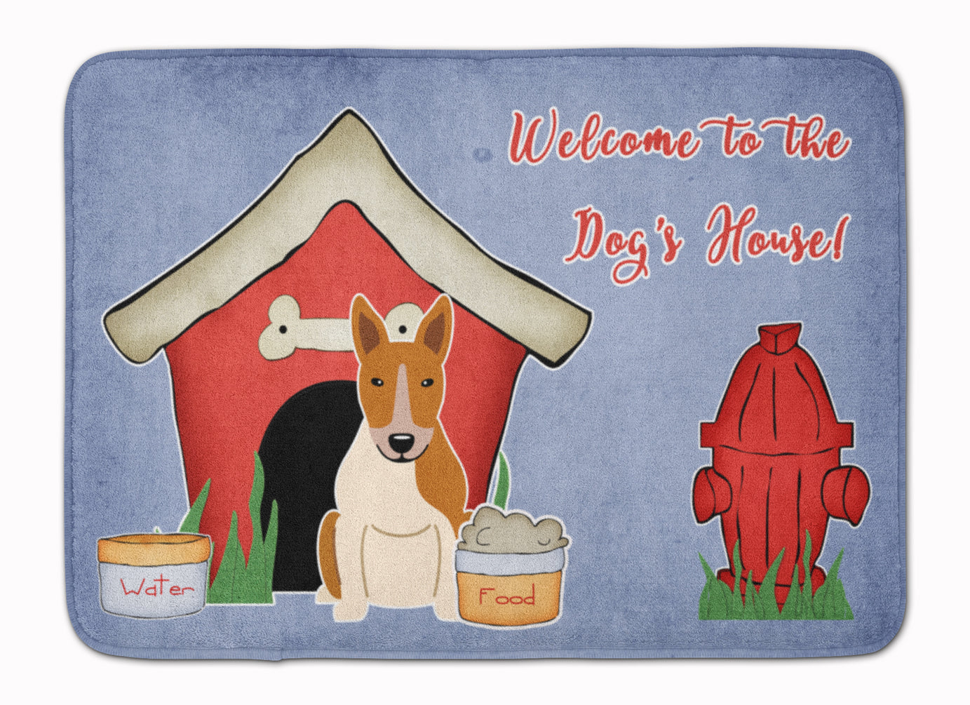 Dog House Collection Bull Terrier Red White Memory Foam Kitchen Mat Machine Washable Anti-Fatigue Cushion Comfort Bath or Kitchen Rug