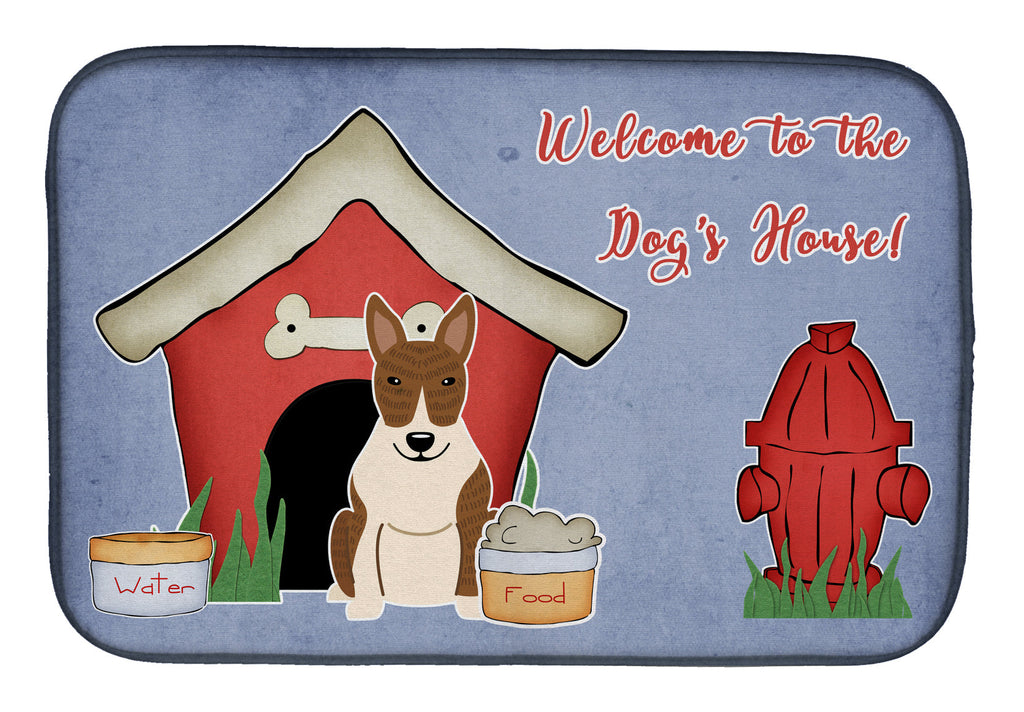 Dog House Collection Bull Terrier Brindle Dish Drying Mat Absorbent Dish Drying Mat Pad for Kitchen Counter Dish Drainer Mat for Countertop, 14 x 21", Multicolor