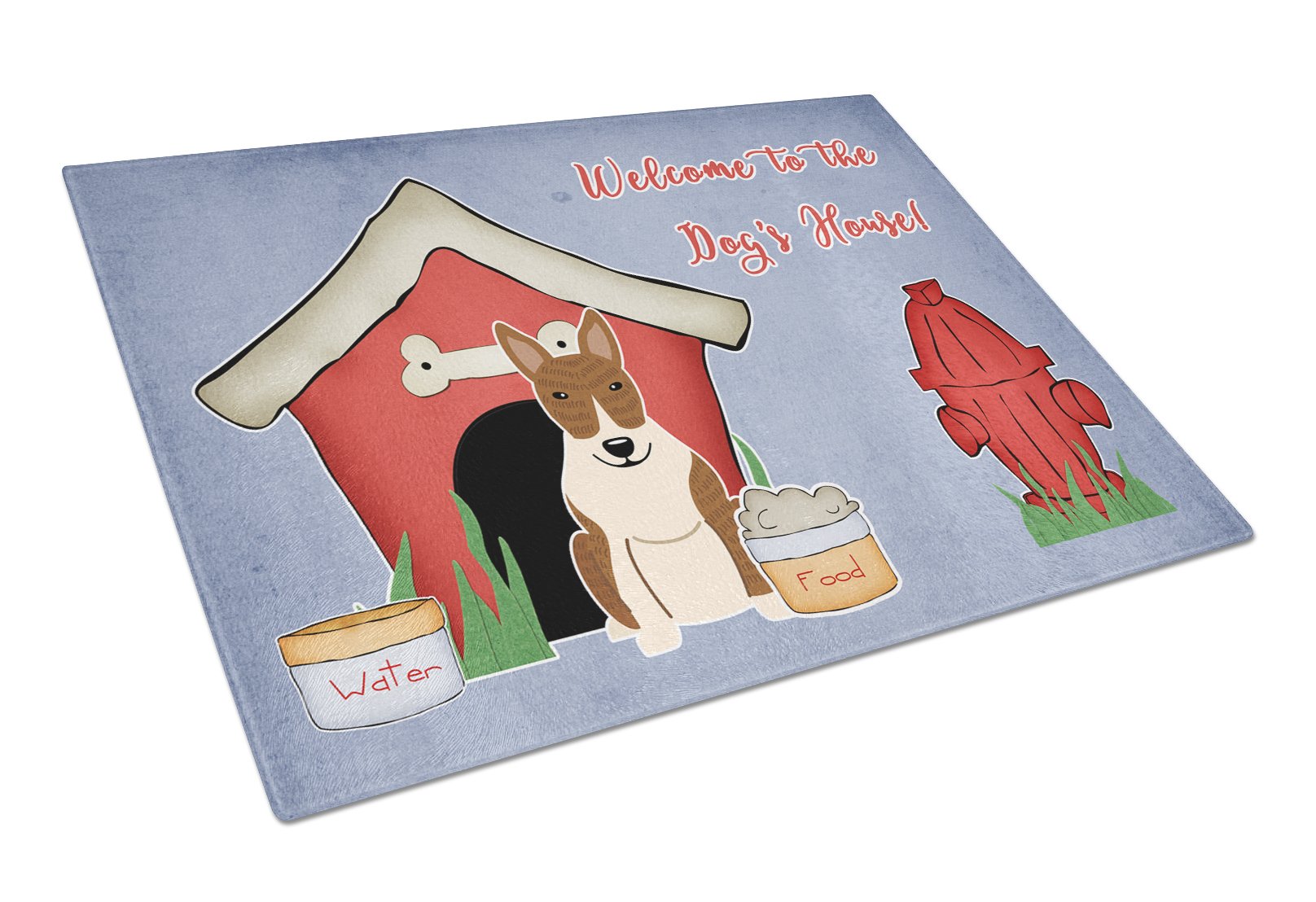 Dog House Collection Bull Terrier Brindle Cutting Board Tempered Glass Kitchen Cutting Surface, Heat Resistant Chopping, Non-Slip Feet, Food Prep & Serving