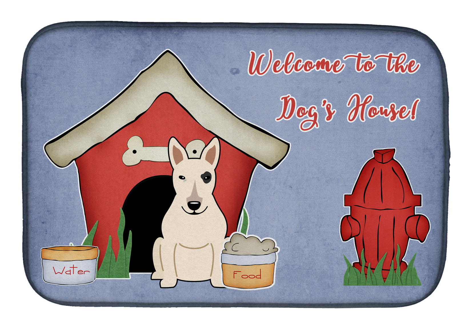 Dog House Collection Bull Terrier White Dish Drying Mat Absorbent Dish Drying Mat Pad for Kitchen Counter Dish Drainer Mat for Countertop, 14 x 21", Multicolor