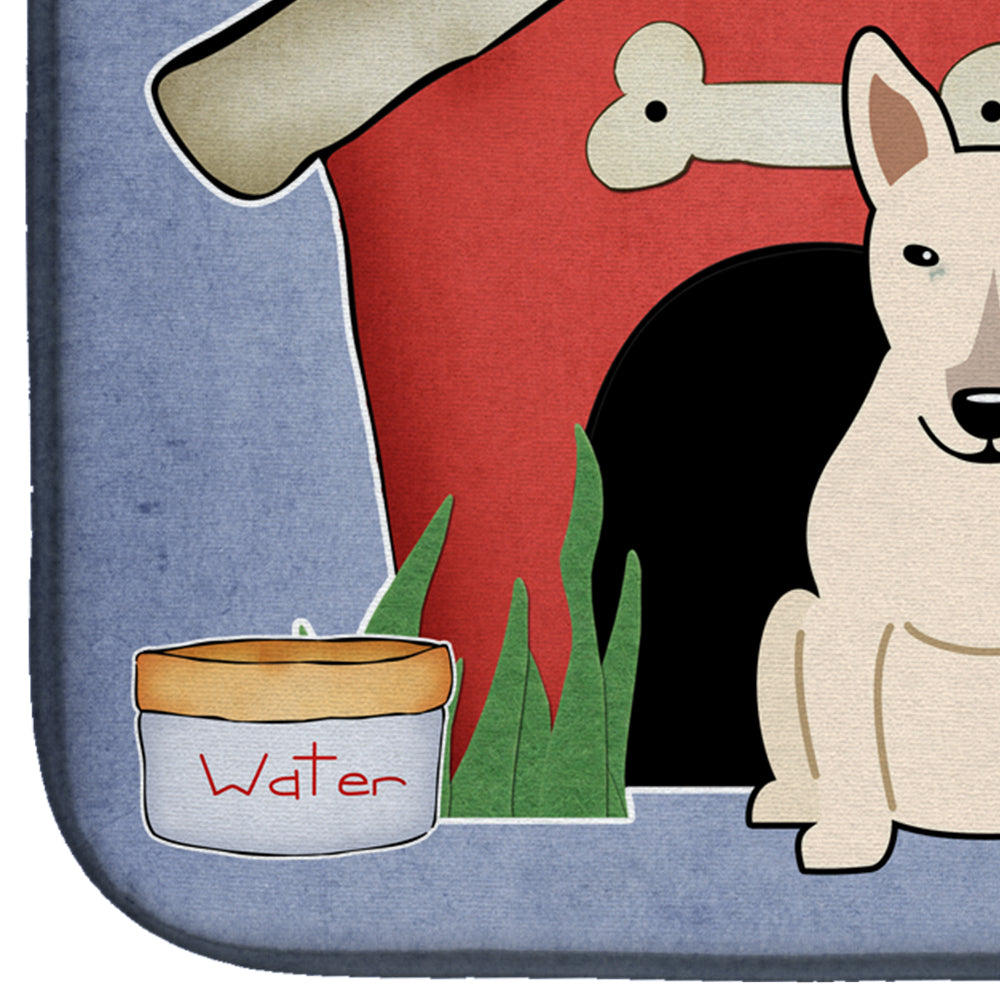 Dog House Collection Bull Terrier White Dish Drying Mat Absorbent Dish Drying Mat Pad for Kitchen Counter Dish Drainer Mat for Countertop, 14 x 21", Multicolor