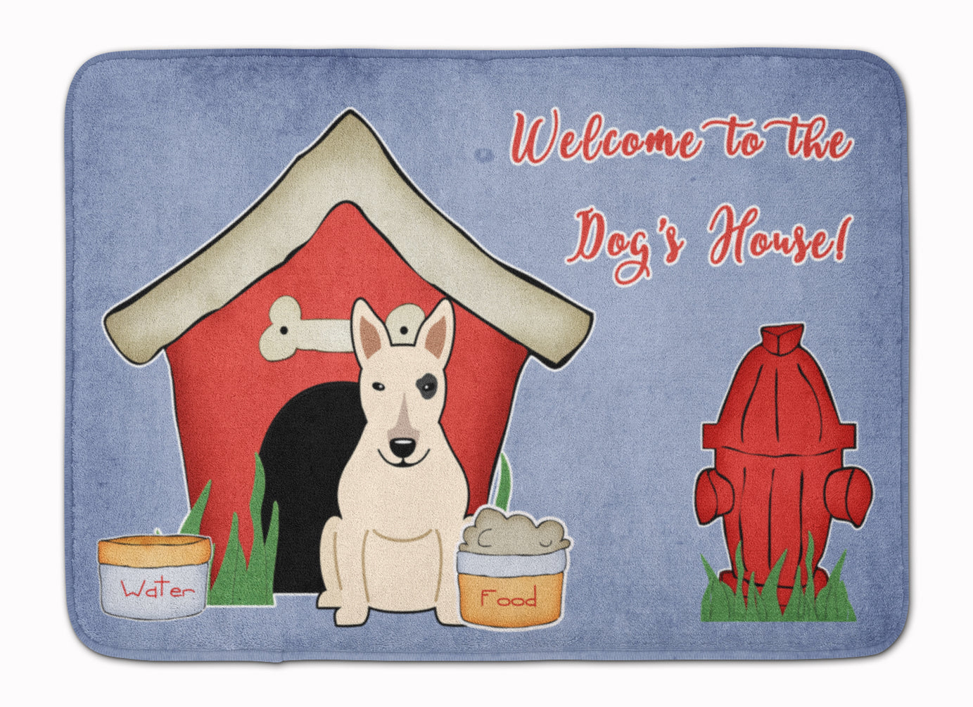 Dog House Collection Bull Terrier White Memory Foam Kitchen Mat Machine Washable Anti-Fatigue Cushion Comfort Bath or Kitchen Rug