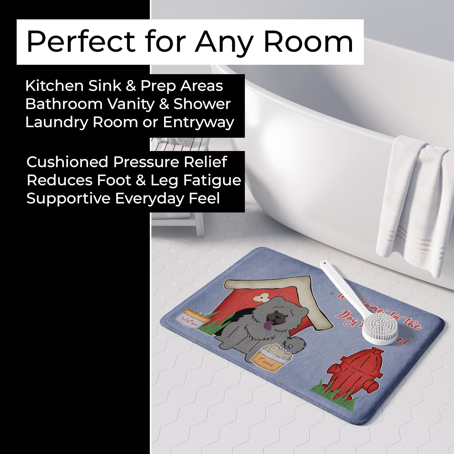 Dog House Collection Chow Chow Blue Memory Foam Kitchen Mat Machine Washable Anti-Fatigue Cushion Comfort Bath or Kitchen Rug