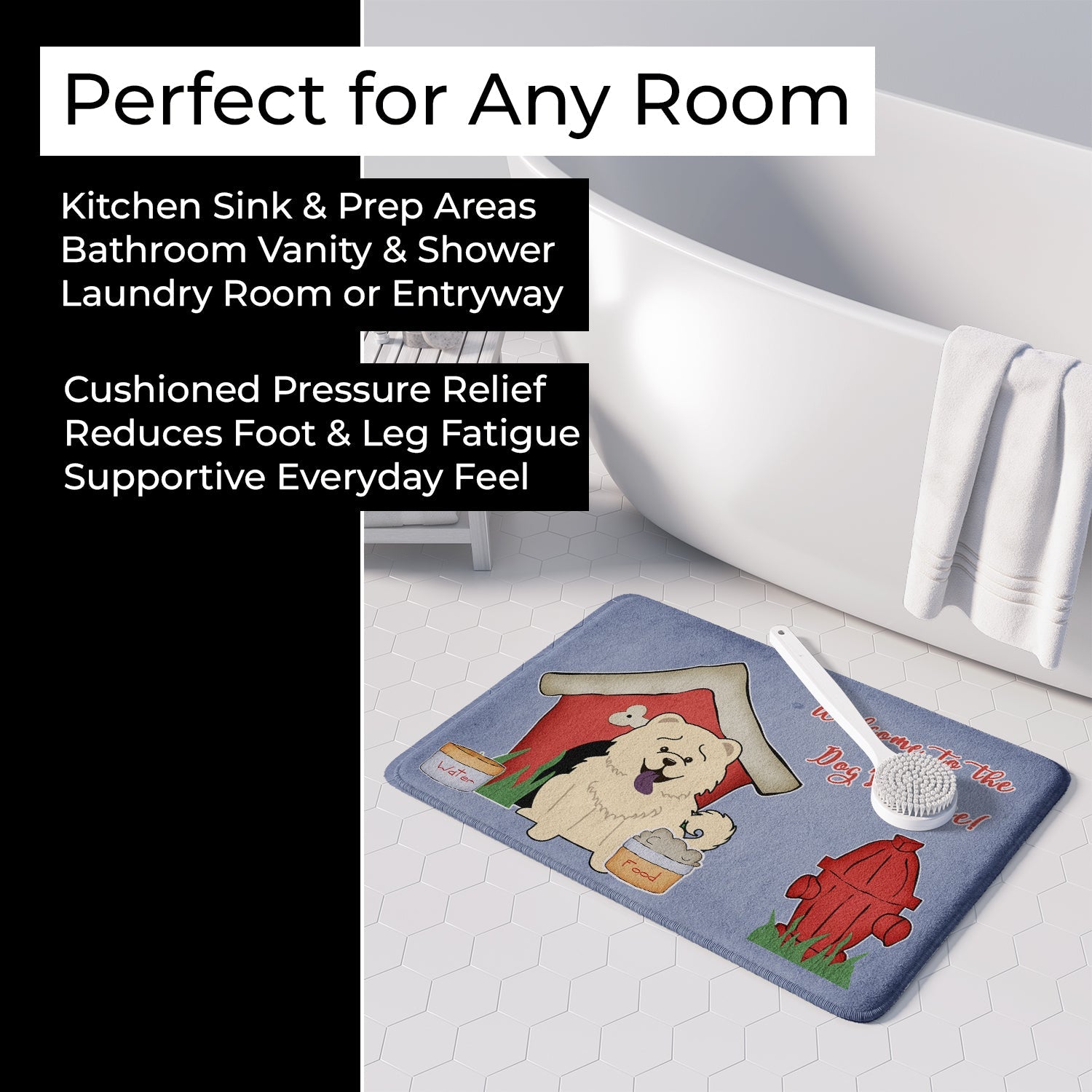 Dog House Collection Chow Chow White Memory Foam Kitchen Mat Machine Washable Anti-Fatigue Cushion Comfort Bath or Kitchen Rug