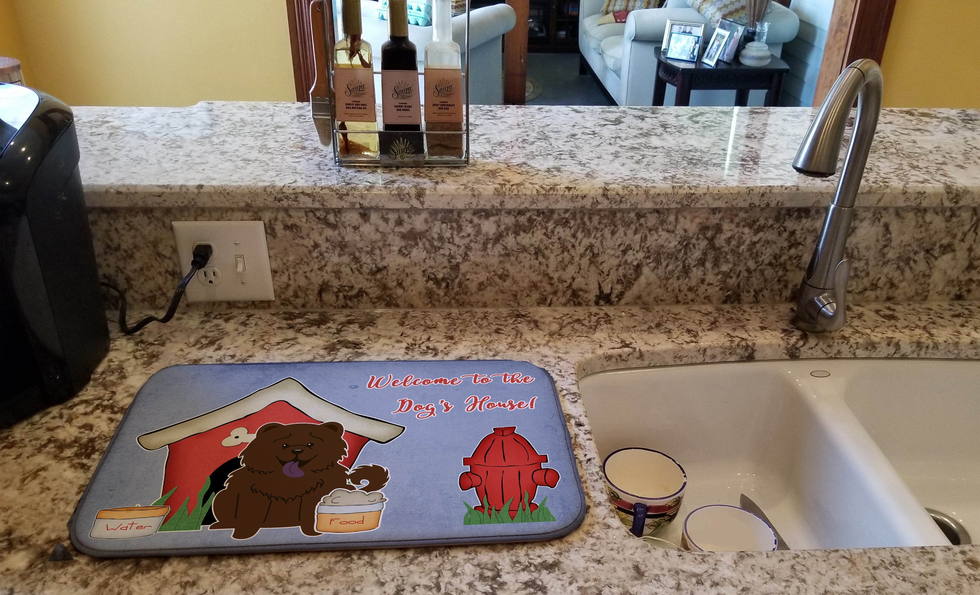 Dog House Collection Chow Chow Chocolate Dish Drying Mat Absorbent Dish Drying Mat Pad for Kitchen Counter Dish Drainer Mat for Countertop, 14 x 21", Multicolor