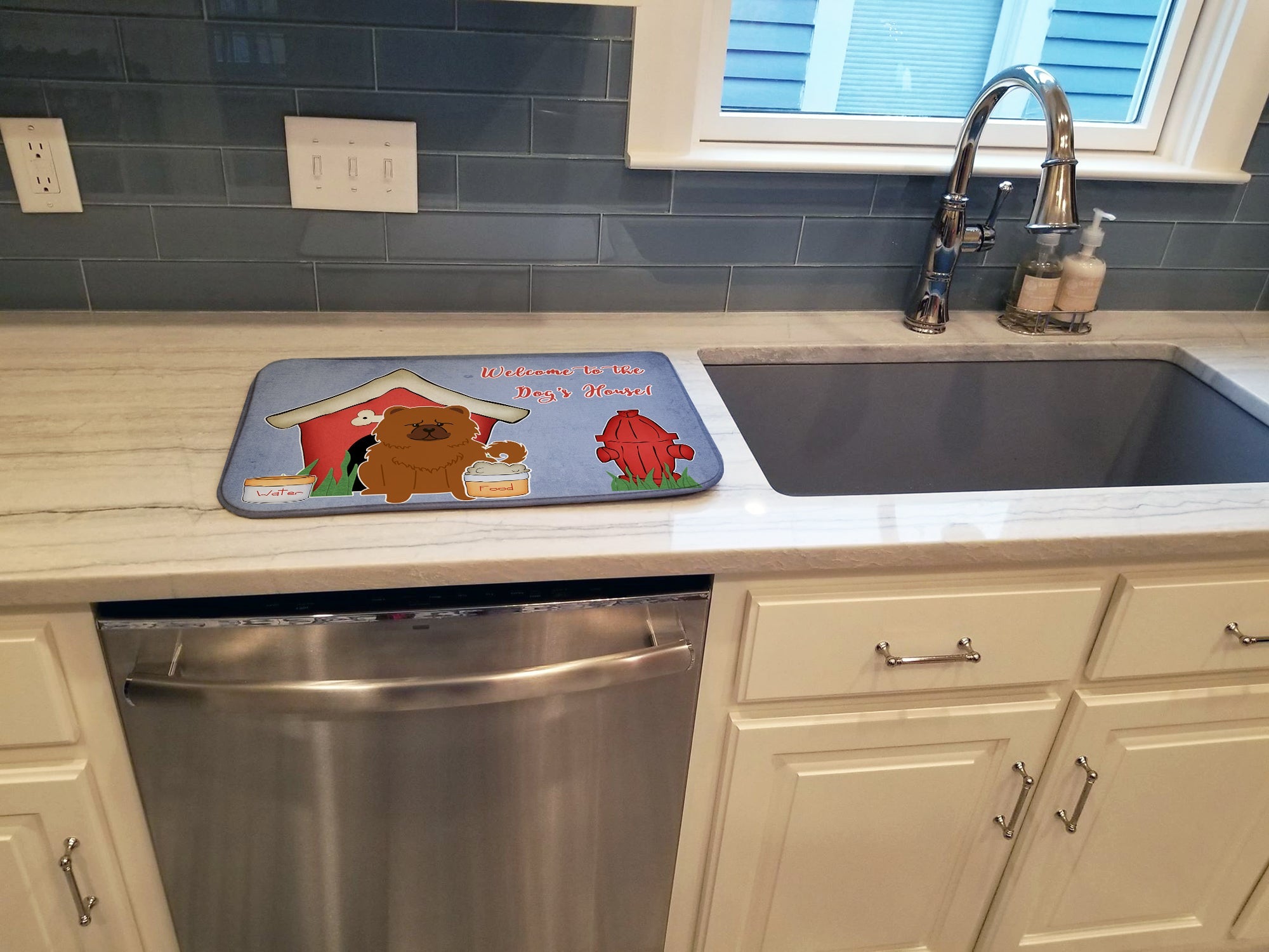 Dog House Collection Chow Chow Red Dish Drying Mat Absorbent Dish Drying Mat Pad for Kitchen Counter Dish Drainer Mat for Countertop, 14 x 21", Multicolor