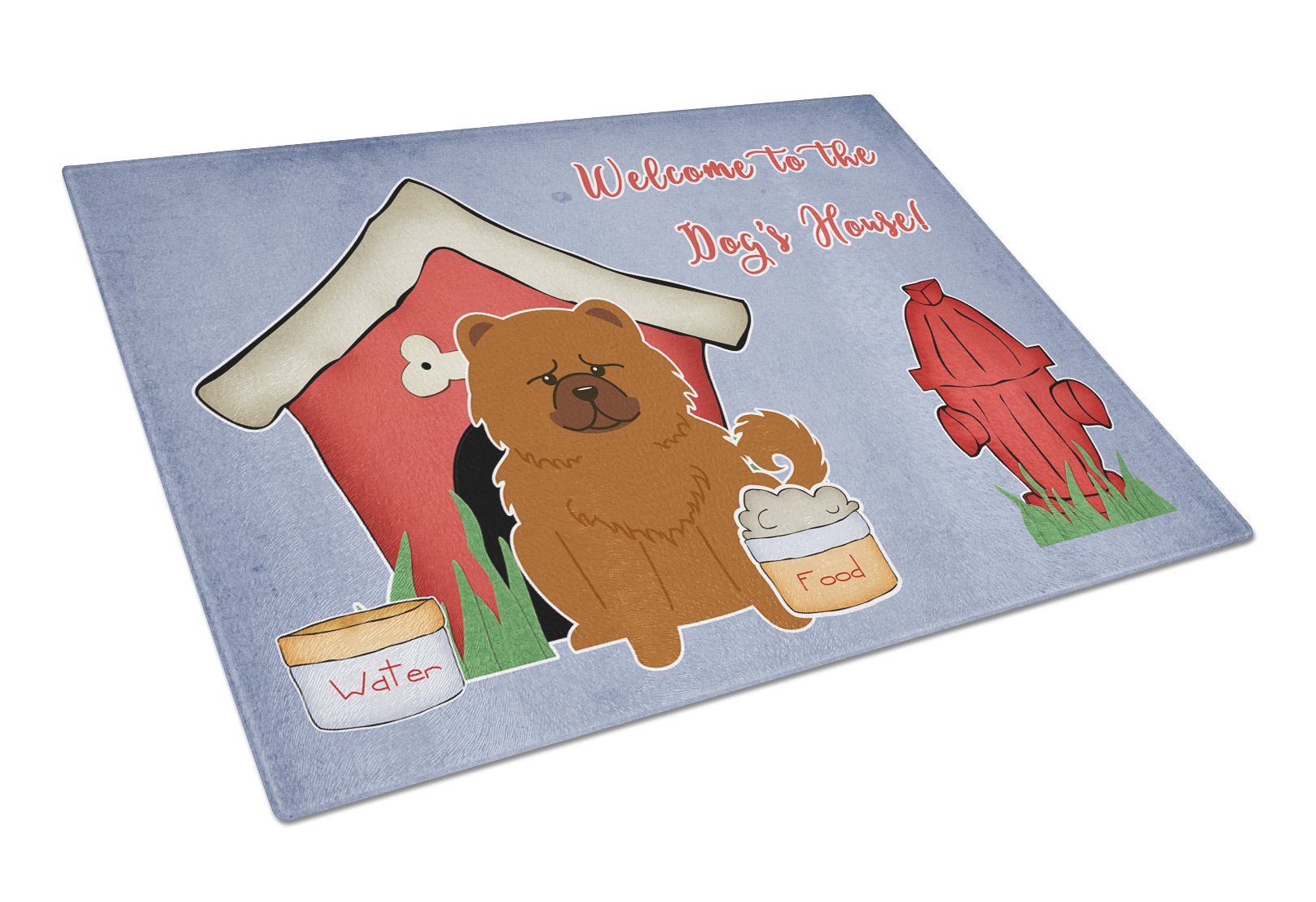 Dog House Collection Chow Chow Red Cutting Board Tempered Glass Kitchen Cutting Surface, Heat Resistant Chopping, Non-Slip Feet, Food Prep & Serving