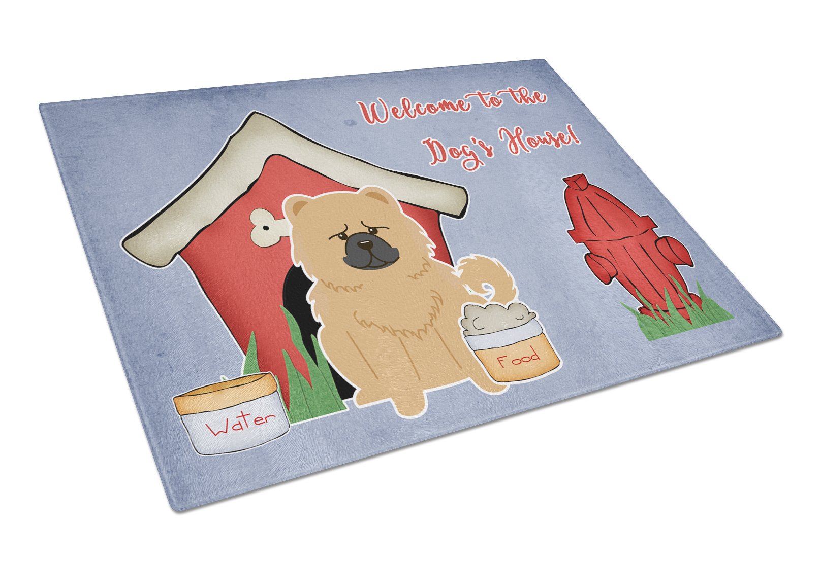 Dog House Collection Chow Chow Cream Cutting Board Tempered Glass Kitchen Cutting Surface, Heat Resistant Chopping, Non-Slip Feet, Food Prep & Serving