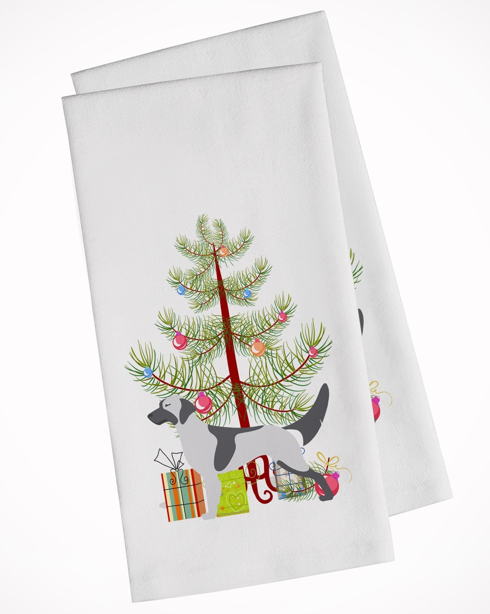 English Setter Merry Christmas Tree Kitchen Towel Set of 2 White Dish Towels Decorative Bathroom Hand towel for Hand, Face, Hair, Yoga, Tea, Dishcloth, 19 X 28", White