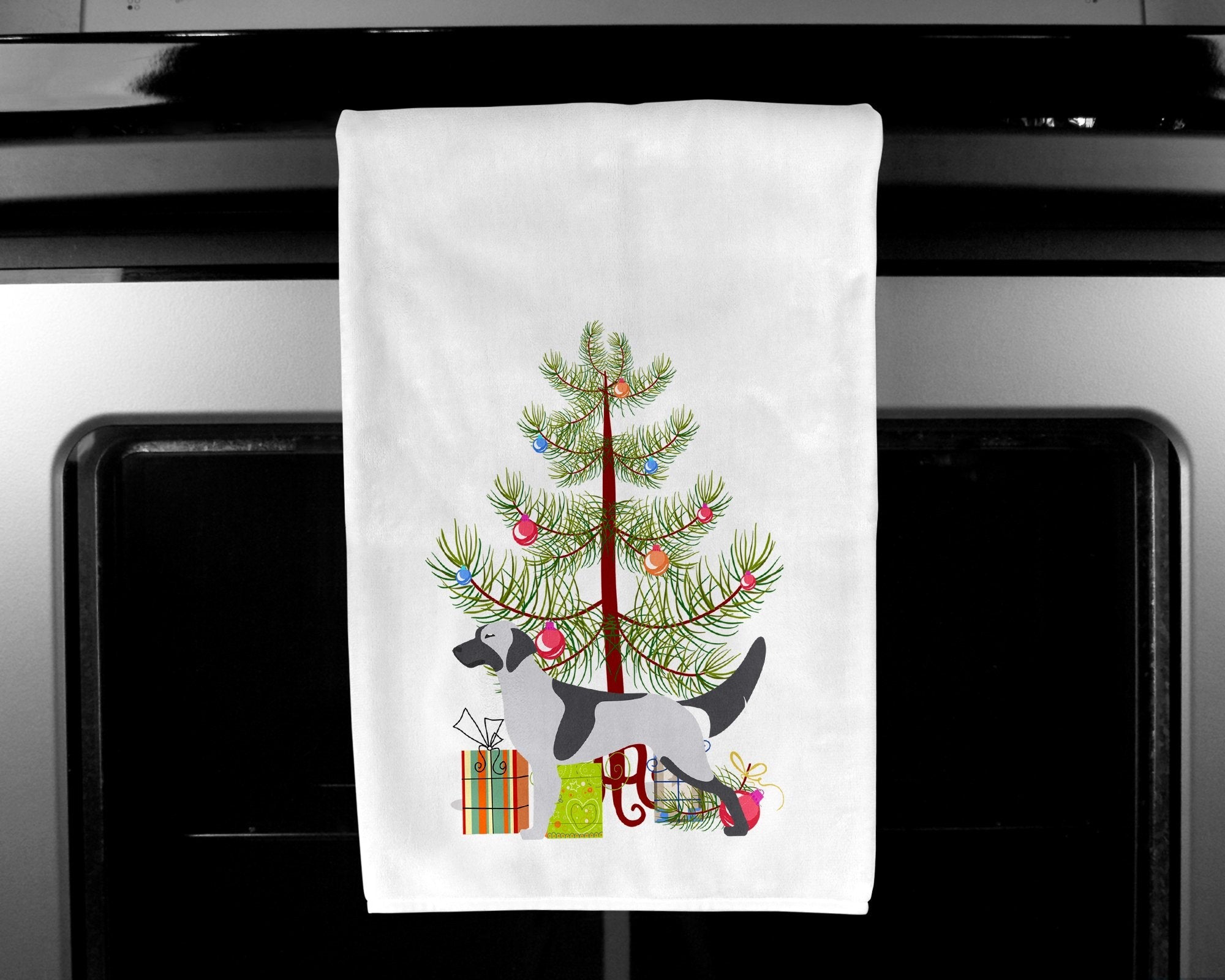 English Setter Merry Christmas Tree Kitchen Towel Set of 2 White Dish Towels Decorative Bathroom Hand towel for Hand, Face, Hair, Yoga, Tea, Dishcloth, 19 X 28", White