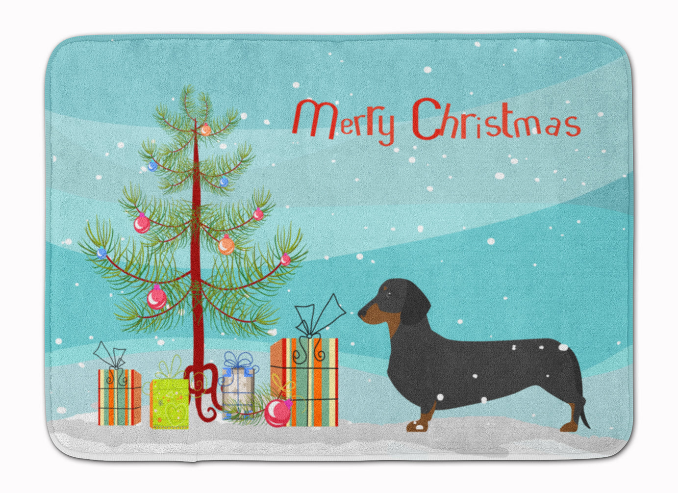 Dachshund Merry Christmas Tree Memory Foam Kitchen Mat Machine Washable Anti-Fatigue Cushion Comfort Bath or Kitchen Rug