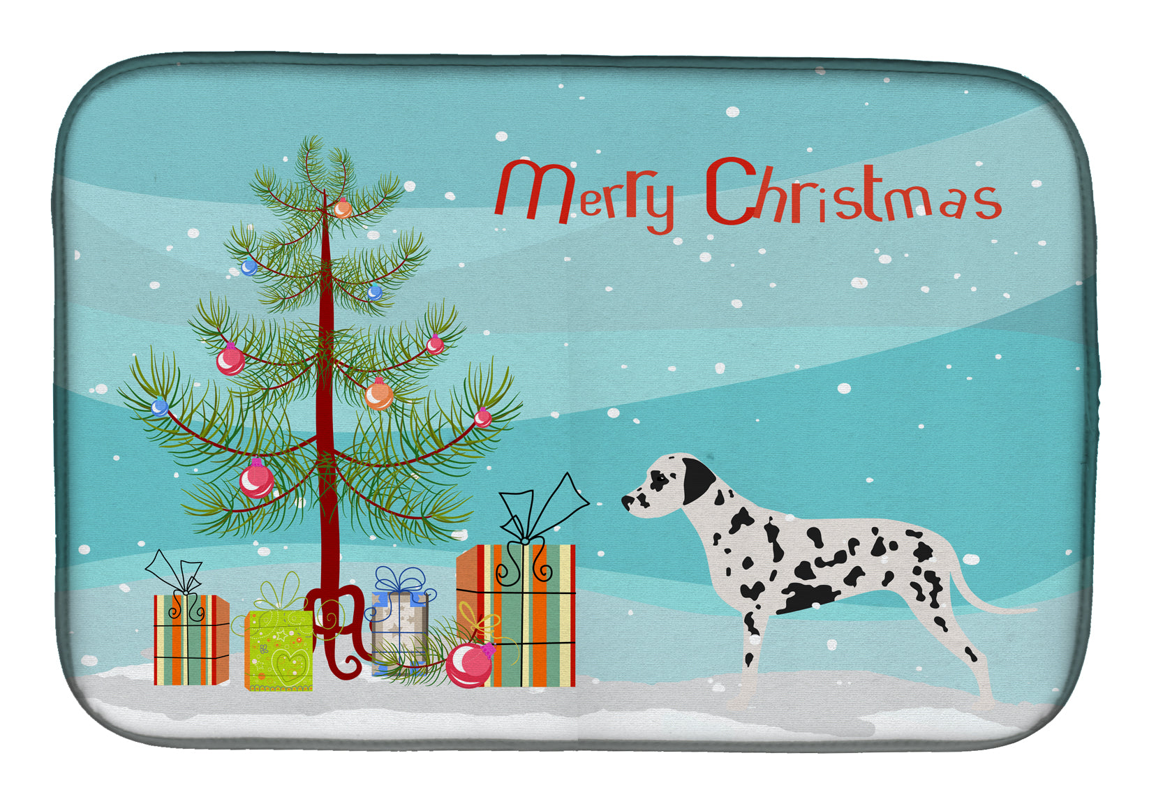 Dalmatian Merry Christmas Tree Dish Drying Mat Absorbent Dish Drying Mat Pad for Kitchen Counter Dish Drainer Mat for Countertop, 14 x 21", Multicolor