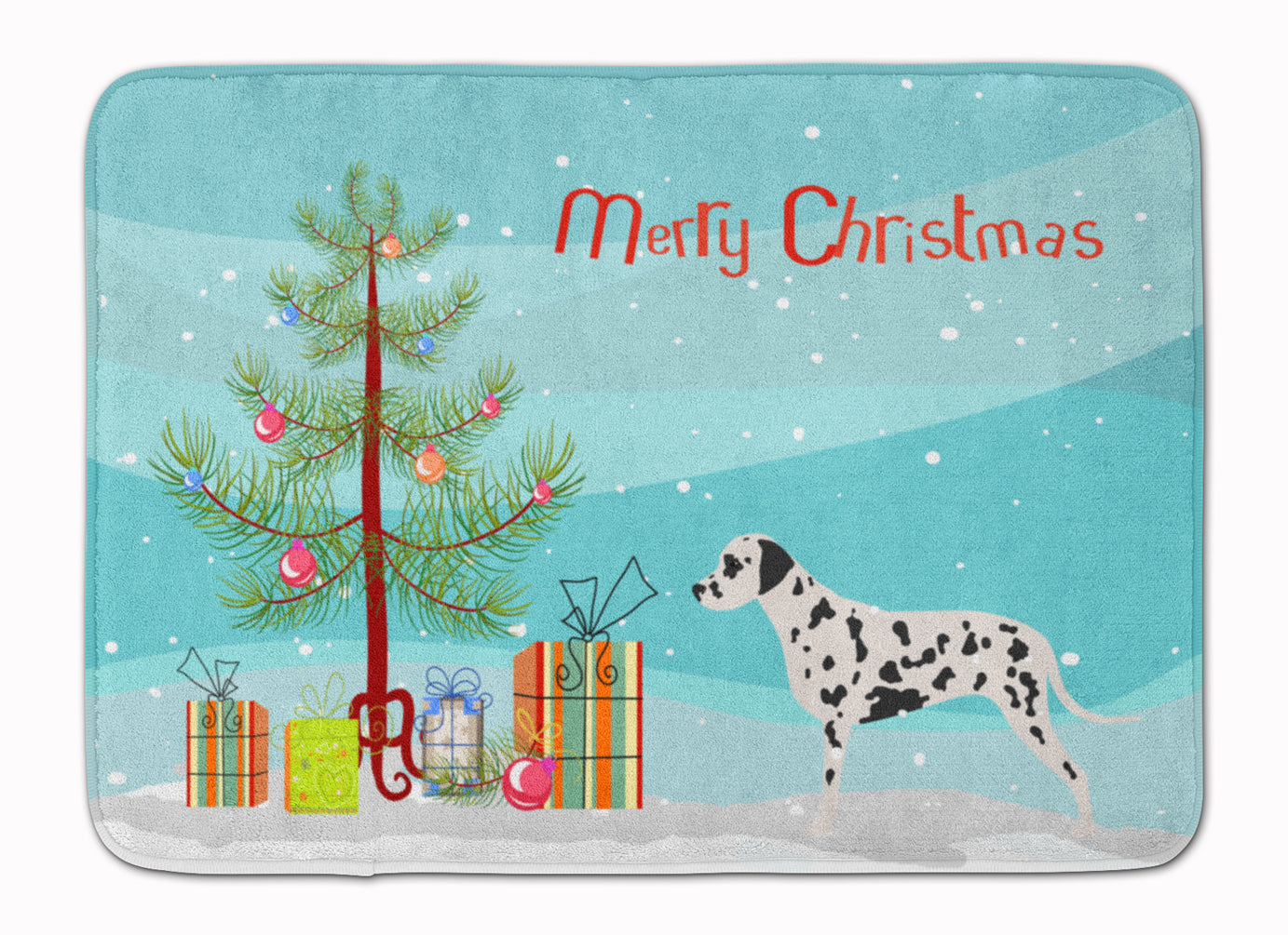 Dalmatian Merry Christmas Tree Memory Foam Kitchen Mat Machine Washable Anti-Fatigue Cushion Comfort Bath or Kitchen Rug