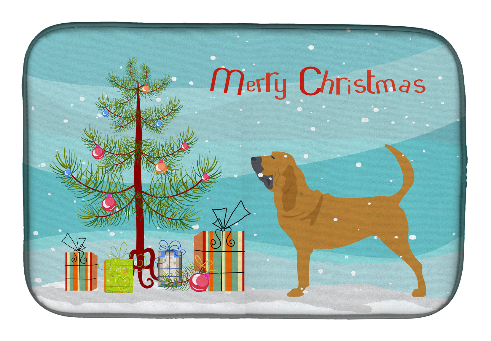Bloodhound Merry Christmas Tree Dish Drying Mat Absorbent Dish Drying Mat Pad for Kitchen Counter Dish Drainer Mat for Countertop, 14 x 21", Multicolor