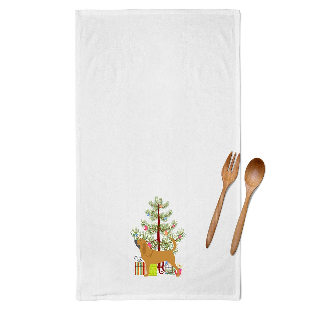 Bloodhound Merry Christmas Tree Kitchen Towel Set of 2 White Dish Towels Decorative Bathroom Hand towel for Hand, Face, Hair, Yoga, Tea, Dishcloth, 19 X 28", White