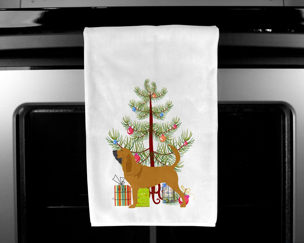 Bloodhound Merry Christmas Tree Kitchen Towel Set of 2 White Dish Towels Decorative Bathroom Hand towel for Hand, Face, Hair, Yoga, Tea, Dishcloth, 19 X 28", White