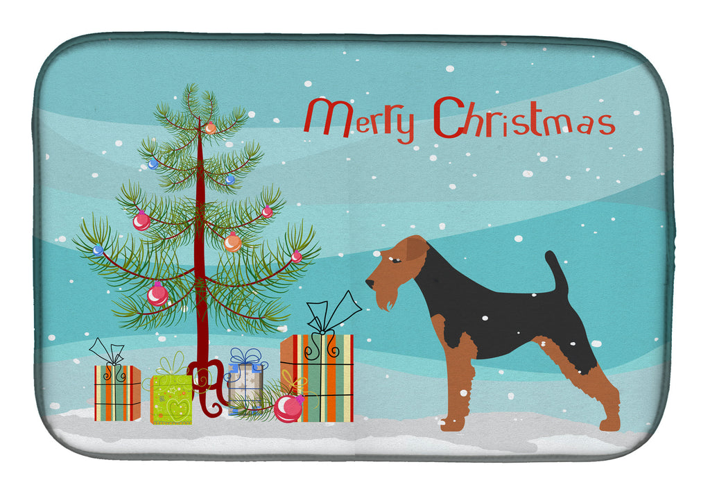 Welsh Terrier Merry Christmas Tree Dish Drying Mat Absorbent Dish Drying Mat Pad for Kitchen Counter Dish Drainer Mat for Countertop, 14 x 21", Multicolor