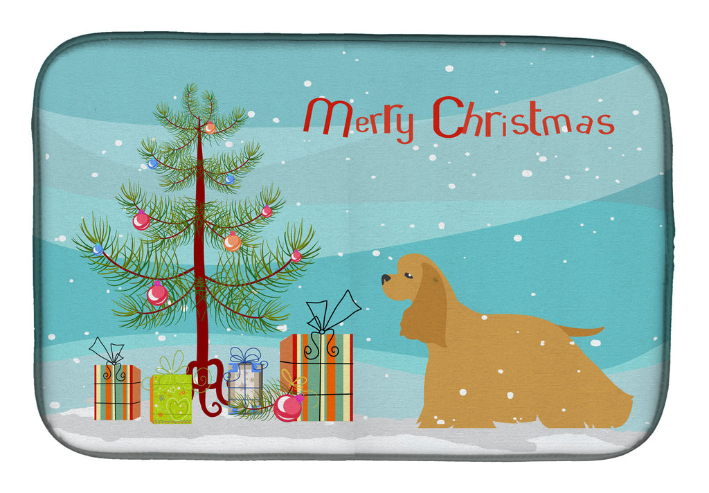 Cocker Spaniel Merry Christmas Tree Dish Drying Mat Absorbent Dish Drying Mat Pad for Kitchen Counter Dish Drainer Mat for Countertop, 14 x 21", Multicolor