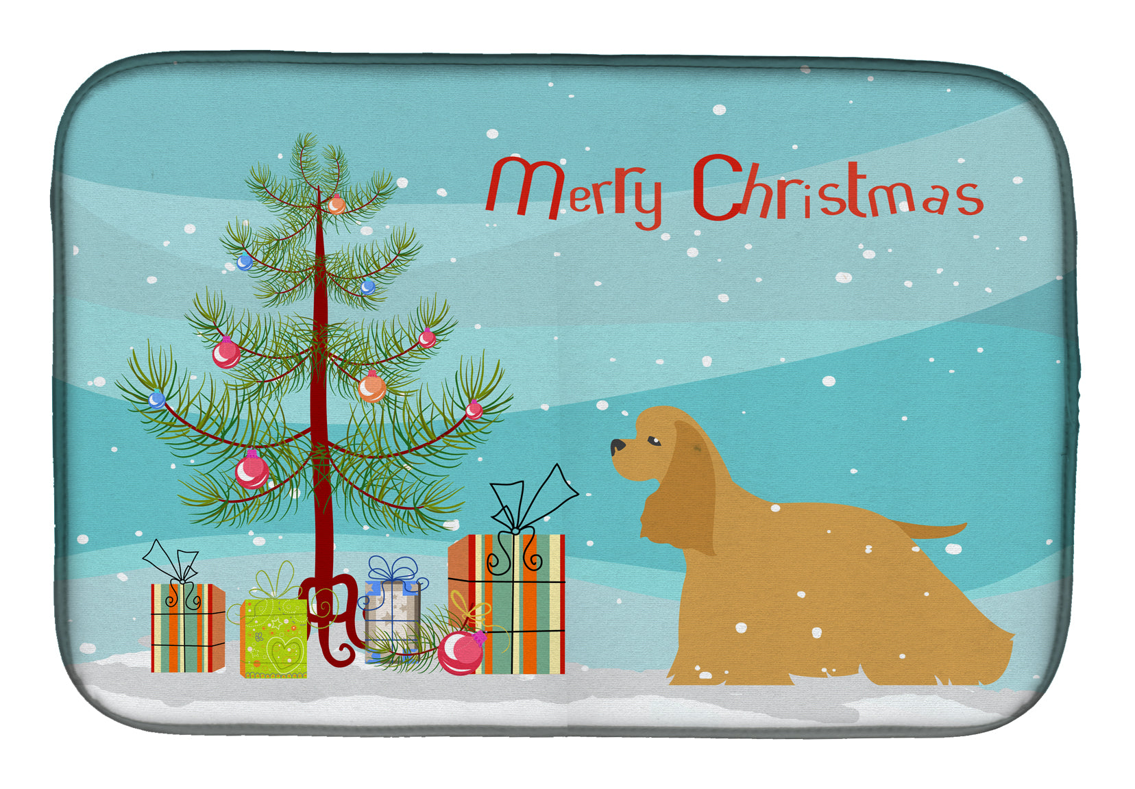 Cocker Spaniel Merry Christmas Tree Dish Drying Mat Absorbent Dish Drying Mat Pad for Kitchen Counter Dish Drainer Mat for Countertop, 14 x 21", Multicolor