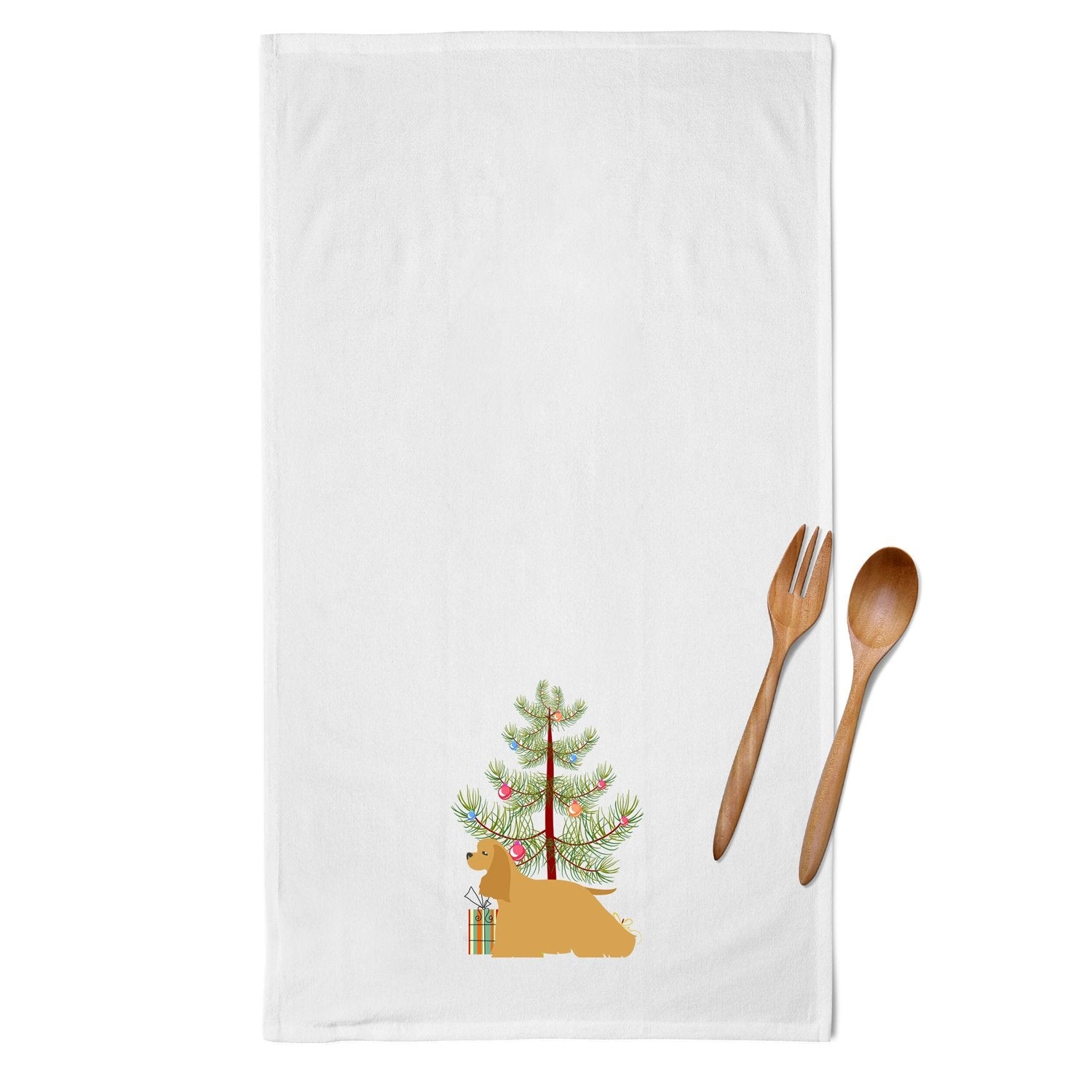 Cocker Spaniel Merry Christmas Tree Kitchen Towel Set of 2 White Dish Towels Decorative Bathroom Hand towel for Hand, Face, Hair, Yoga, Tea, Dishcloth, 19 X 28", White