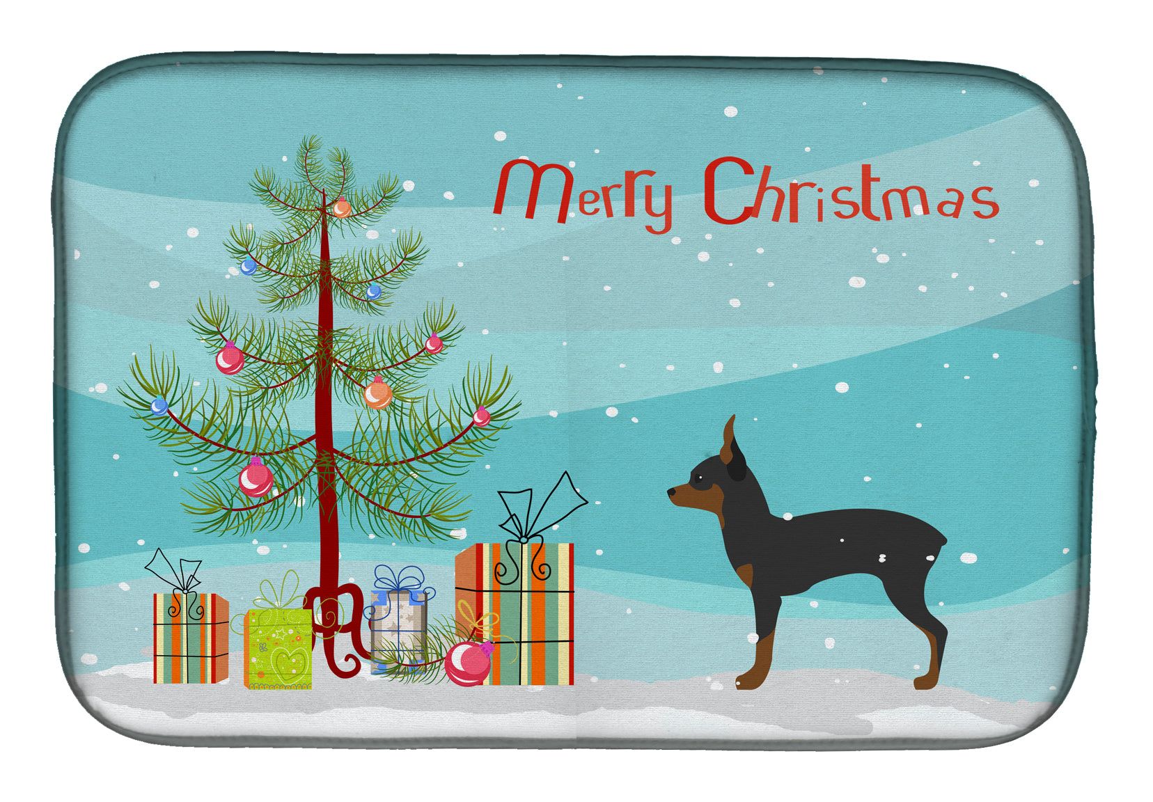 Toy Fox Terrier Merry Christmas Tree Dish Drying Mat Absorbent Dish Drying Mat Pad for Kitchen Counter Dish Drainer Mat for Countertop, 14 x 21", Multicolor