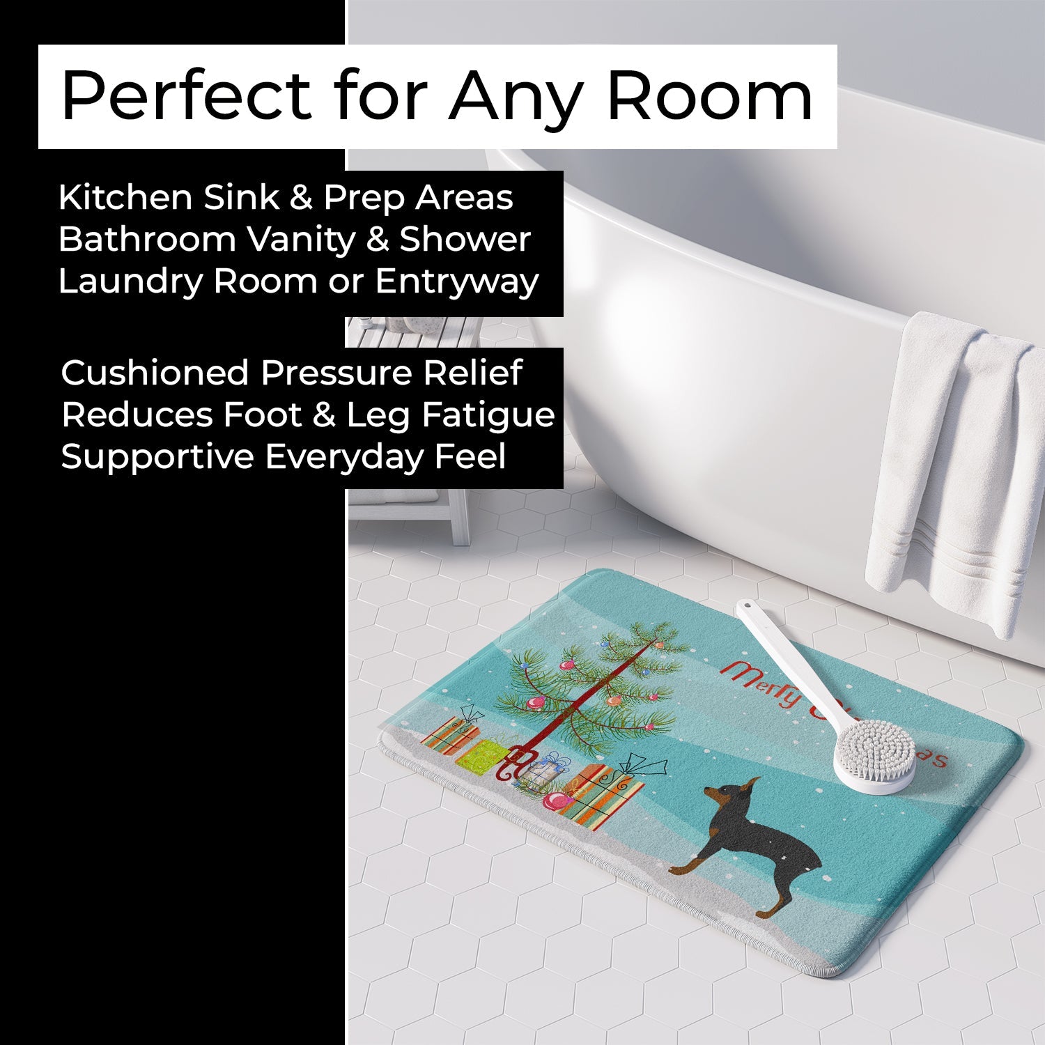 Toy Fox Terrier Merry Christmas Tree Memory Foam Kitchen Mat Machine Washable Anti-Fatigue Cushion Comfort Bath or Kitchen Rug