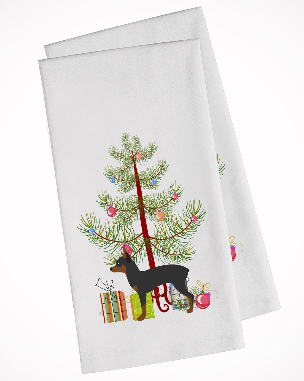 Toy Fox Terrier Merry Christmas Tree Kitchen Towel Set of 2 White Dish Towels Decorative Bathroom Hand towel for Hand, Face, Hair, Yoga, Tea, Dishcloth, 19 X 28", White