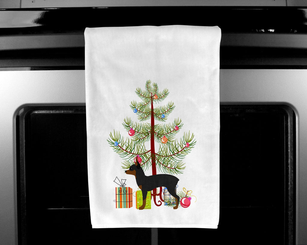 Toy Fox Terrier Merry Christmas Tree Kitchen Towel Set of 2 White Dish Towels Decorative Bathroom Hand towel for Hand, Face, Hair, Yoga, Tea, Dishcloth, 19 X 28", White