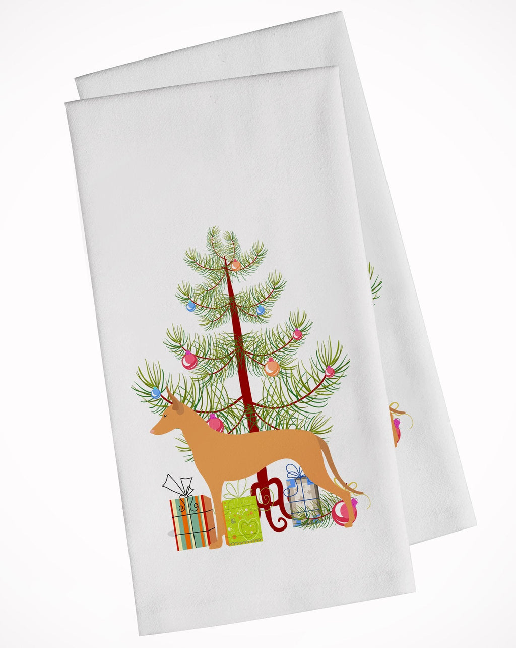 Pharaoh Hound Merry Christmas Tree Kitchen Towel Set of 2 White Dish Towels Decorative Bathroom Hand towel for Hand, Face, Hair, Yoga, Tea, Dishcloth, 19 X 28", White