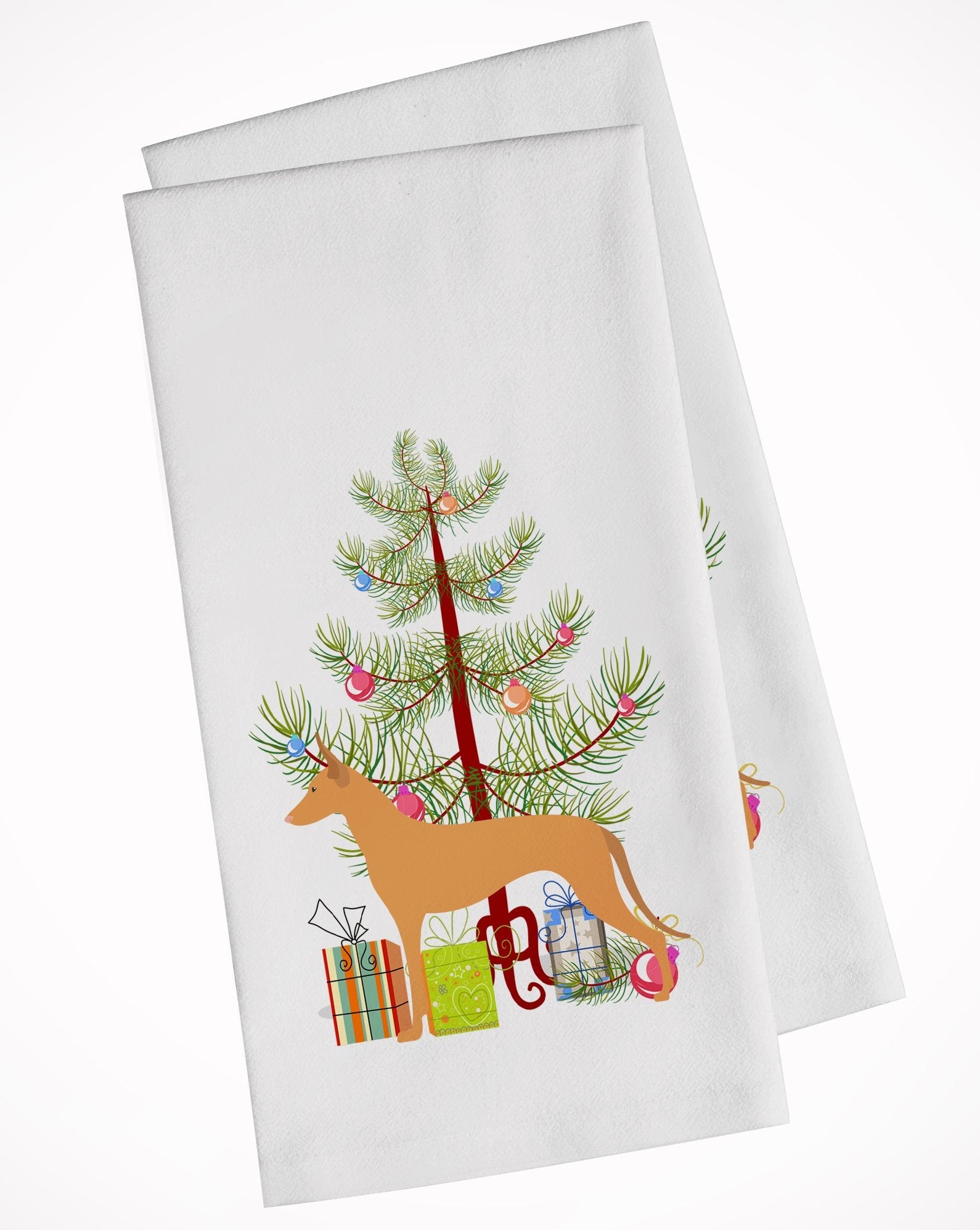 Pharaoh Hound Merry Christmas Tree Kitchen Towel Set of 2 White Dish Towels Decorative Bathroom Hand towel for Hand, Face, Hair, Yoga, Tea, Dishcloth, 19 X 28", White