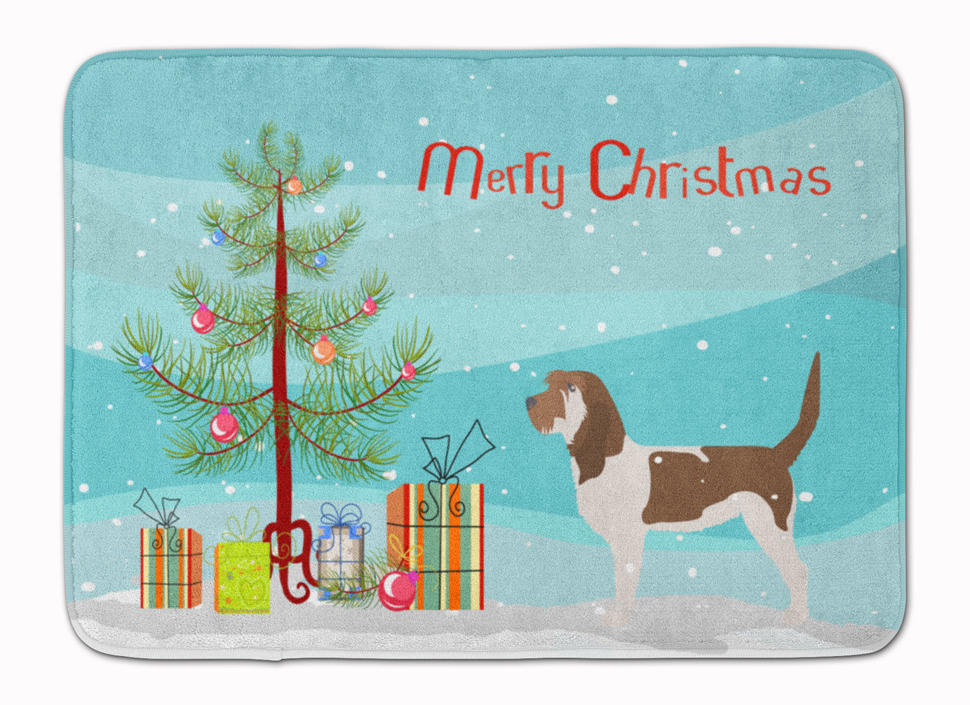 Grand Basset Griffon Vendeen Merry Christmas Tree Memory Foam Kitchen Mat Machine Washable Anti-Fatigue Cushion Comfort Bath or Kitchen Rug