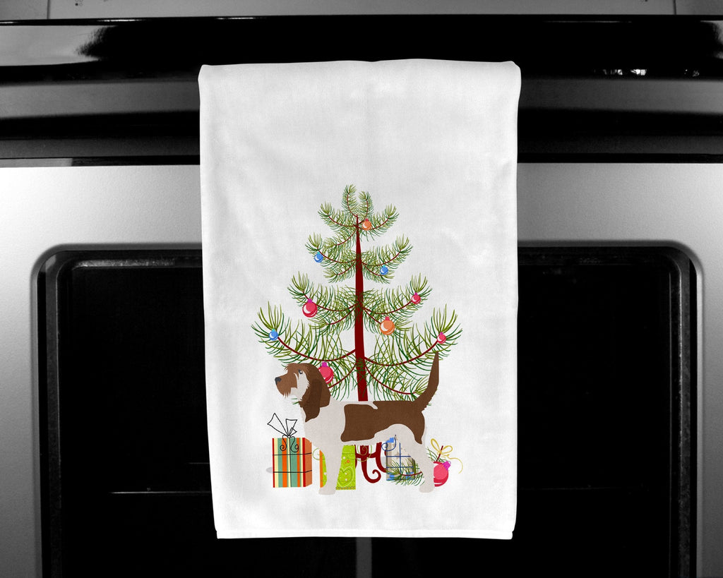 Grand Basset Griffon Vendeen Merry Christmas Tree Kitchen Towel Set of 2 White Dish Towels Decorative Bathroom Hand towel for Hand, Face, Hair, Yoga, Tea, Dishcloth, 19 X 28", White