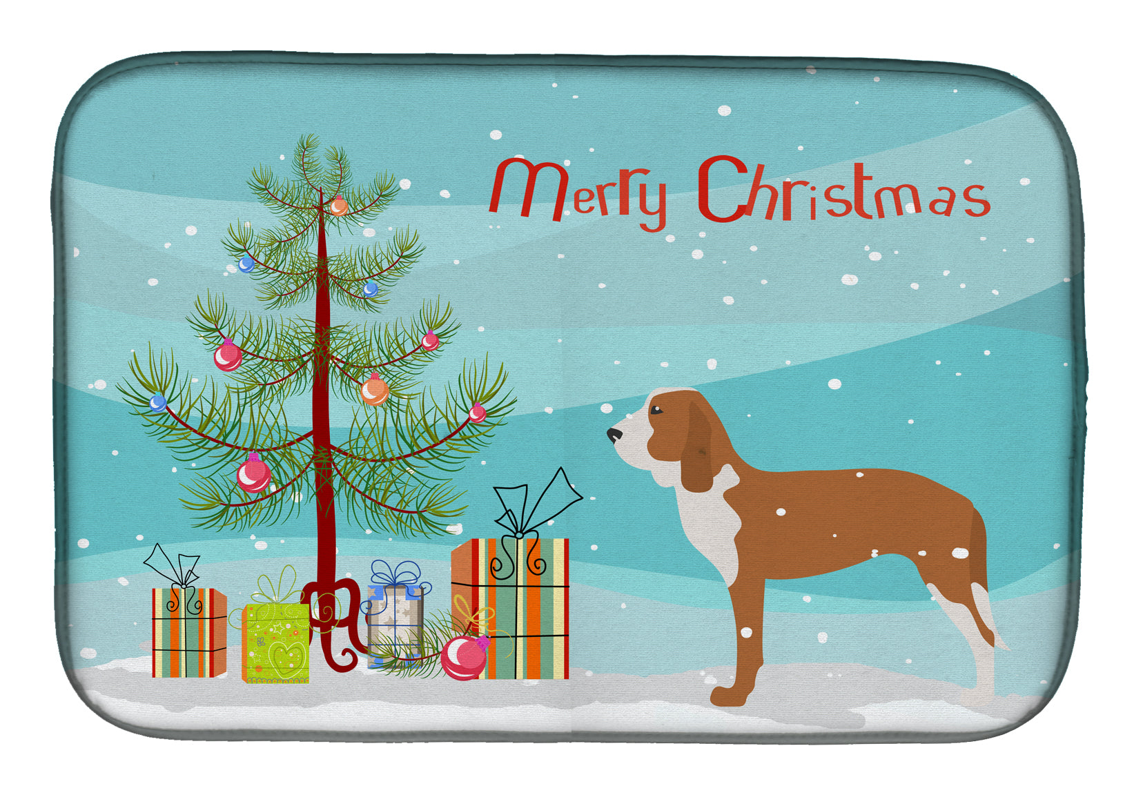 Spanish Hound Merry Christmas Tree Dish Drying Mat Absorbent Dish Drying Mat Pad for Kitchen Counter Dish Drainer Mat for Countertop, 14 x 21", Multicolor