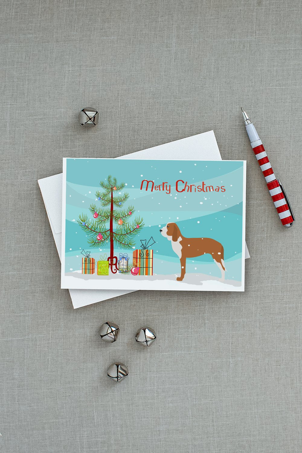 Spanish Hound Merry Christmas Tree Greeting Cards Pack of 8 Blank Cards with Envelopes Whimsical A7 Size 5x7