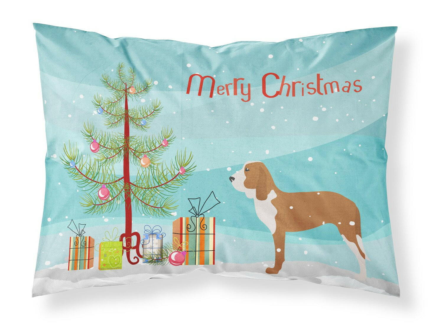 Spanish Hound Merry Christmas Tree Standard Pillowcase Lightweight Super Soft Easy Care Decorative Artwork Pillowcase, Standard
