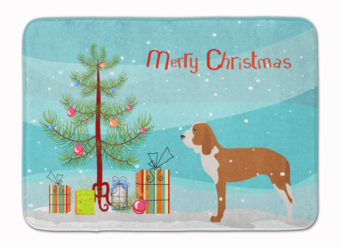 Spanish Hound Merry Christmas Tree Memory Foam Kitchen Mat Machine Washable Anti-Fatigue Cushion Comfort Bath or Kitchen Rug
