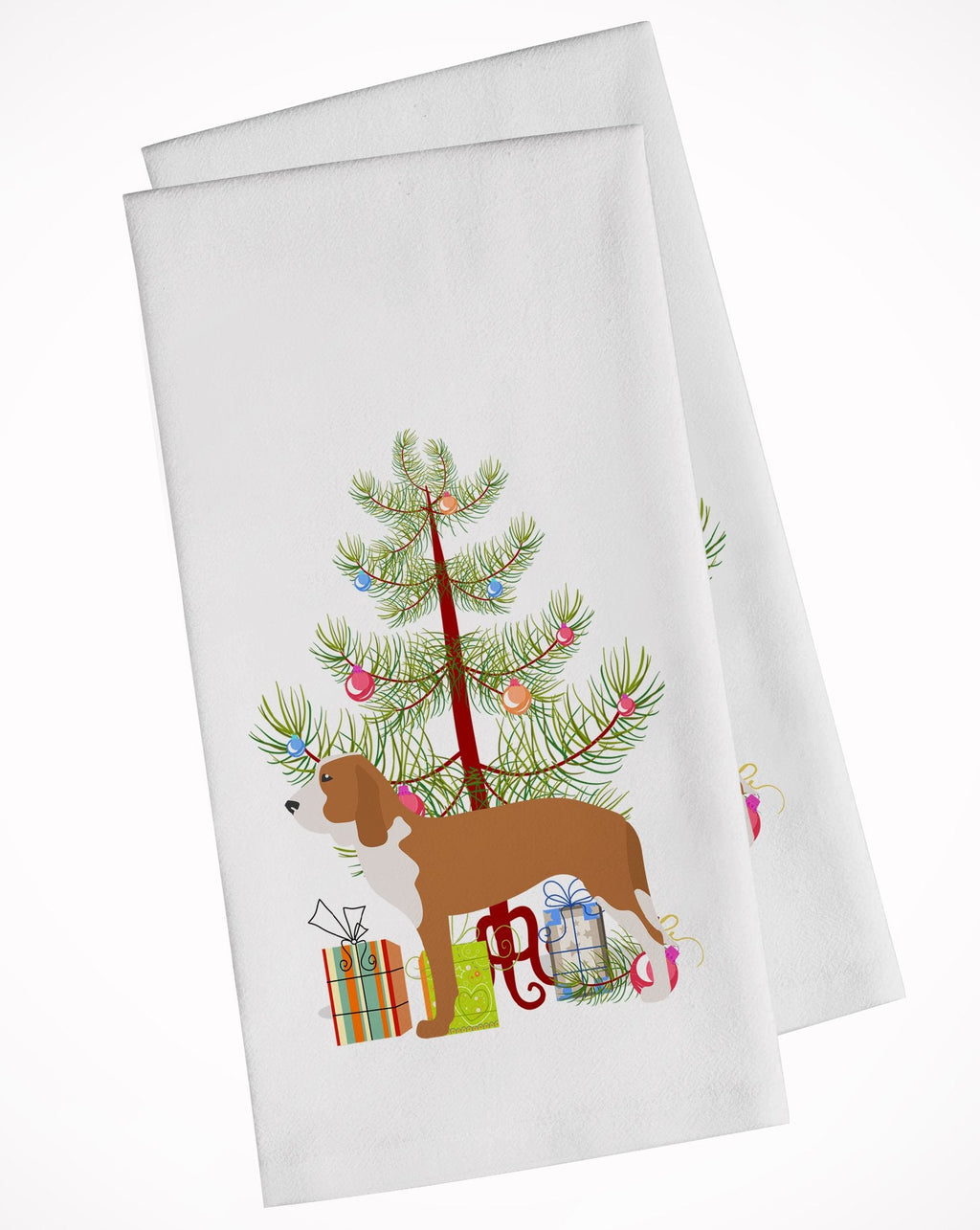 Spanish Hound Merry Christmas Tree Kitchen Towel Set of 2 White Dish Towels Decorative Bathroom Hand towel for Hand, Face, Hair, Yoga, Tea, Dishcloth, 19 X 28", White