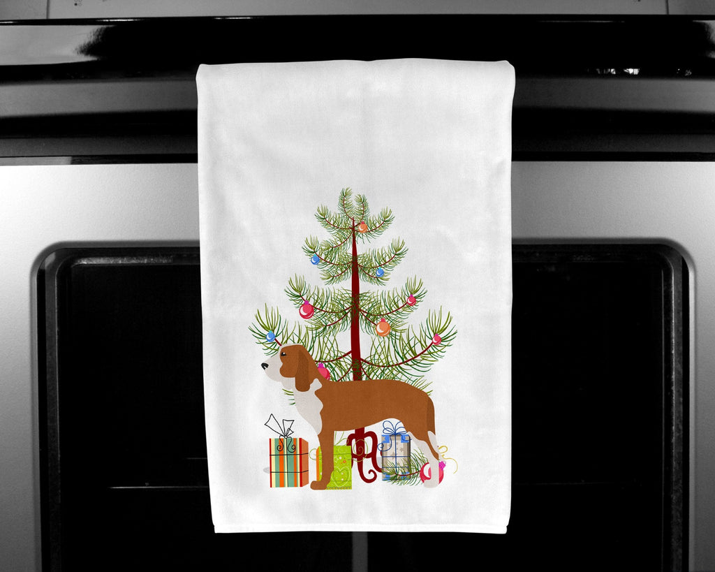 Spanish Hound Merry Christmas Tree Kitchen Towel Set of 2 White Dish Towels Decorative Bathroom Hand towel for Hand, Face, Hair, Yoga, Tea, Dishcloth, 19 X 28", White
