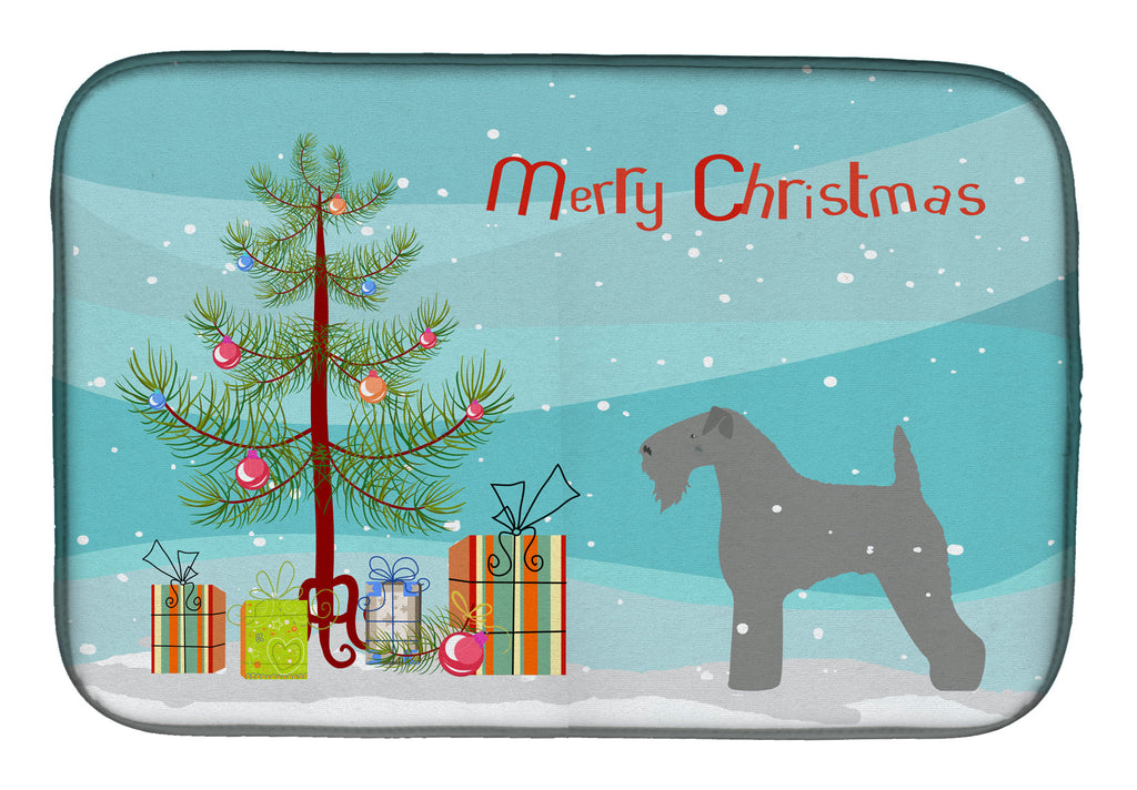 Kerry Blue Terrier Merry Christmas Tree Dish Drying Mat Absorbent Dish Drying Mat Pad for Kitchen Counter Dish Drainer Mat for Countertop, 14 x 21", Multicolor