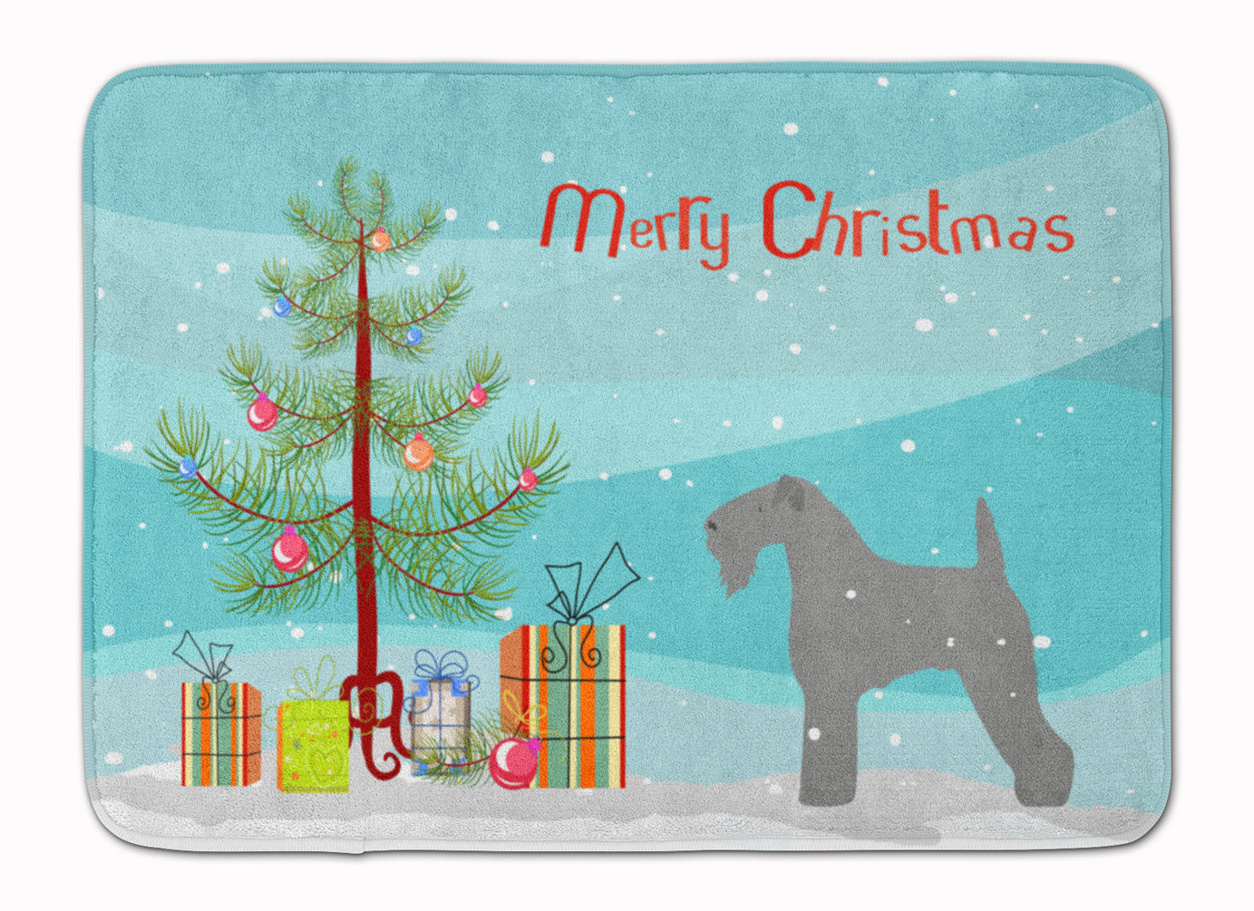 Kerry Blue Terrier Merry Christmas Tree Memory Foam Kitchen Mat Machine Washable Anti-Fatigue Cushion Comfort Bath or Kitchen Rug