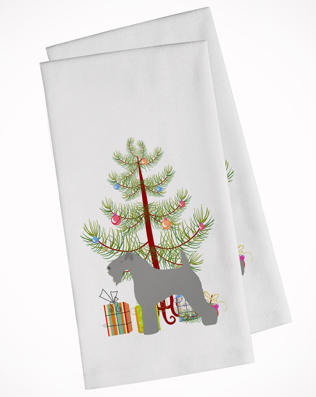 Kerry Blue Terrier Merry Christmas Tree Kitchen Towel Set of 2 White Dish Towels Decorative Bathroom Hand towel for Hand, Face, Hair, Yoga, Tea, Dishcloth, 19 X 28", White